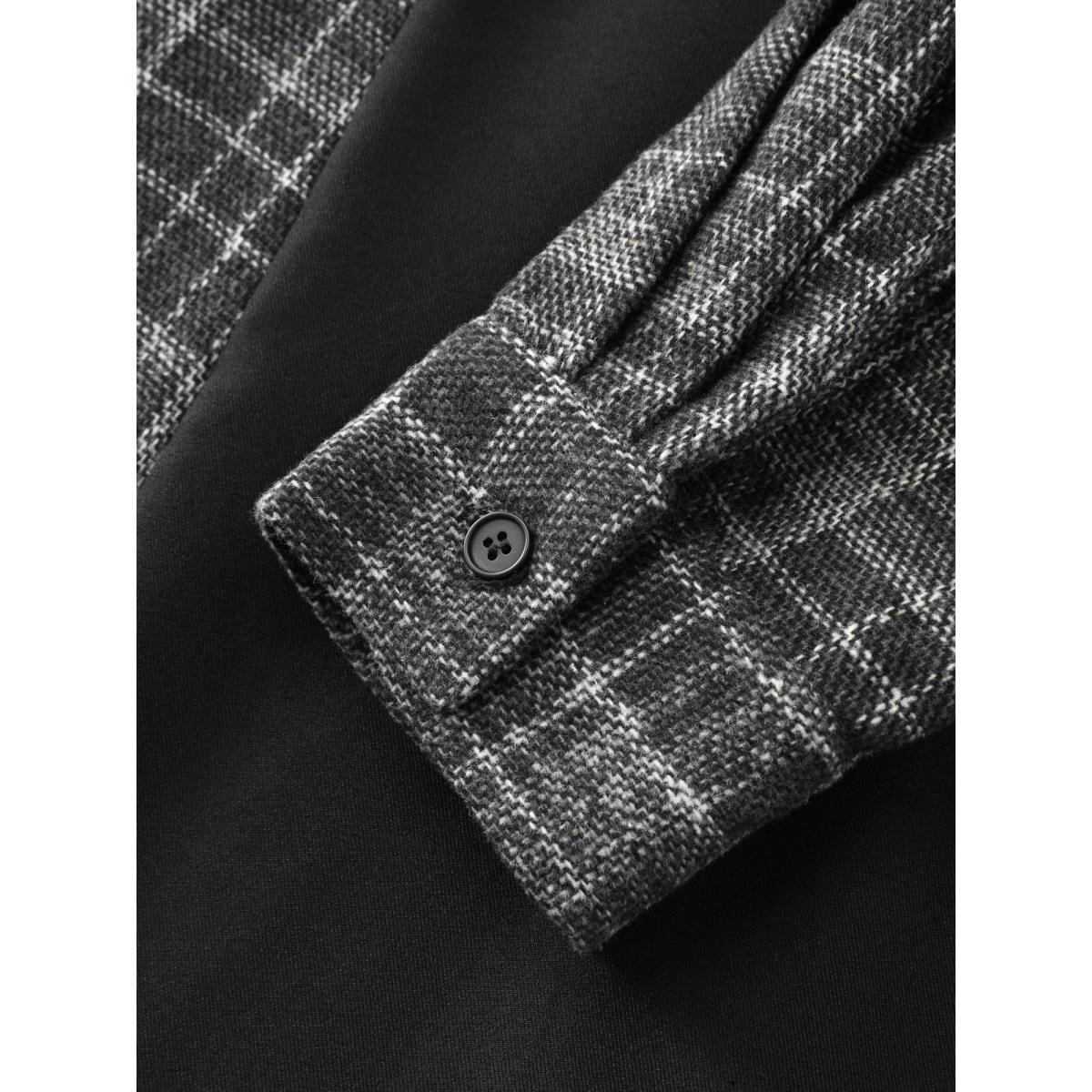 Plus Size Plaid Print Contrast Panel Pockets Midi Dress Black Women Office Round Neck Long Sleeve Curvy BloomChic 12/L Product Image