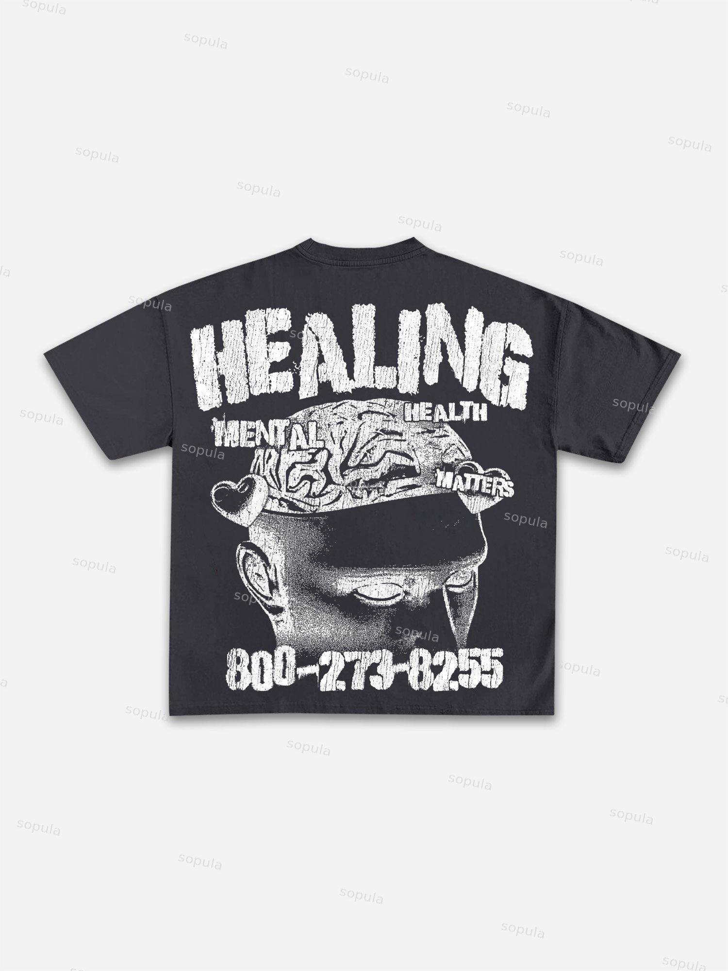 Mental Health Matters Healing Print Cotton T-shirt Product Image