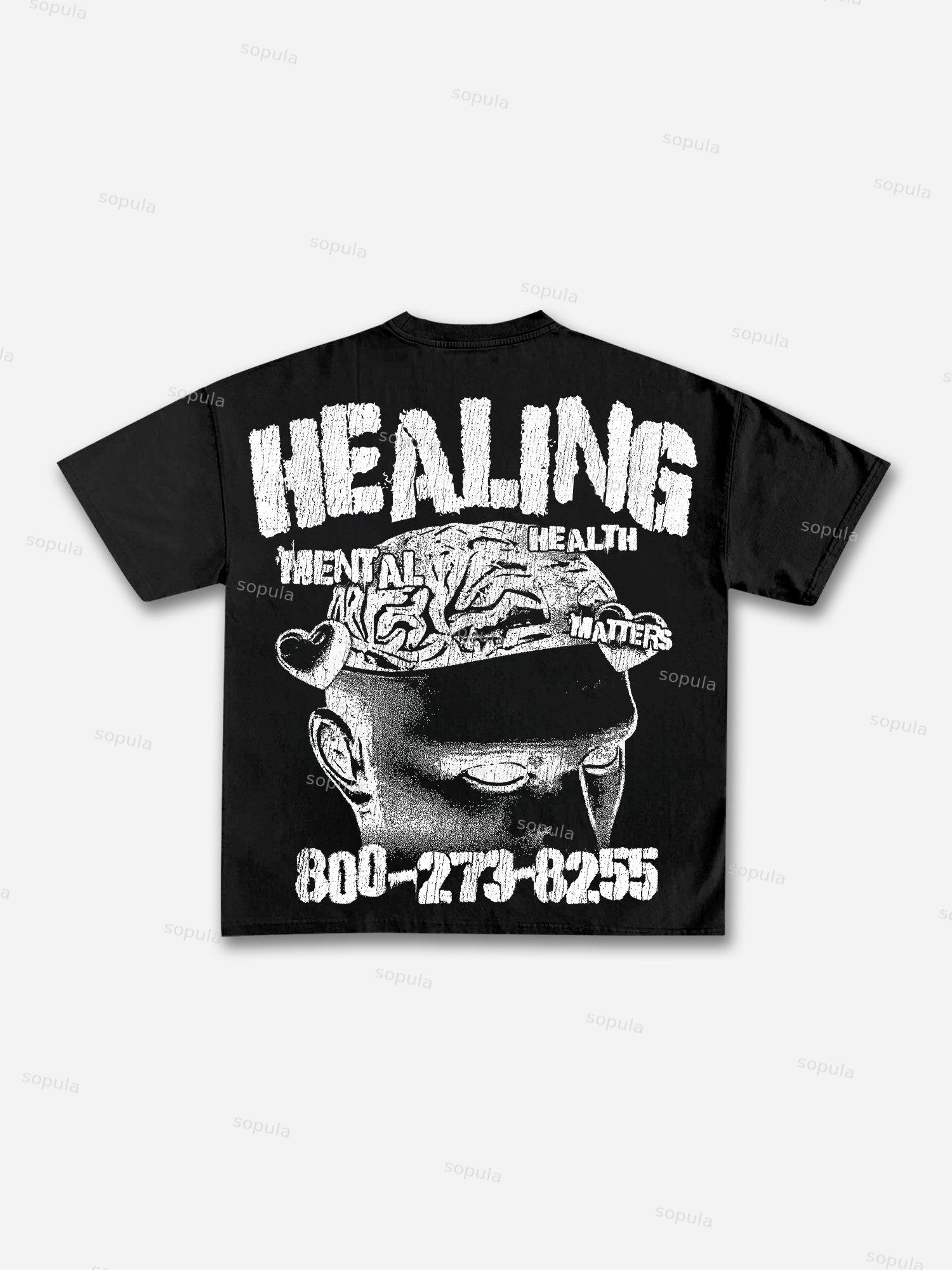 Mental Health Matters Healing Print Cotton T-shirt Product Image