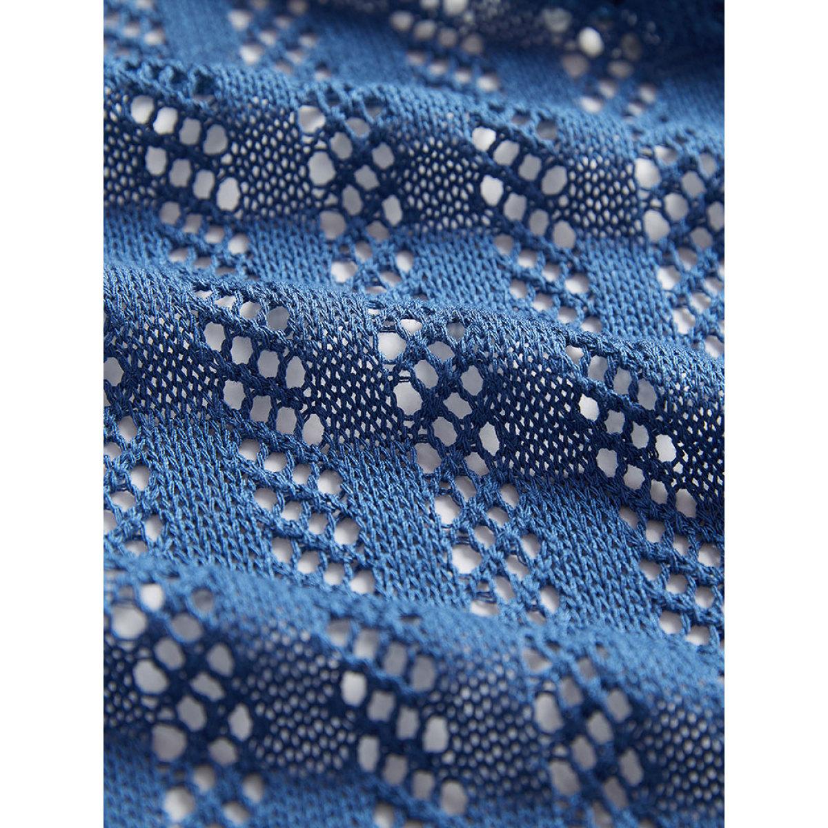 Plus Size Geometric Eyelet Patched Pocket Elastic Cuffs Cardigan Aegean Women Casual Loose Long Sleeve Everyday Cardigans BloomChic 22-24/3X Product Image