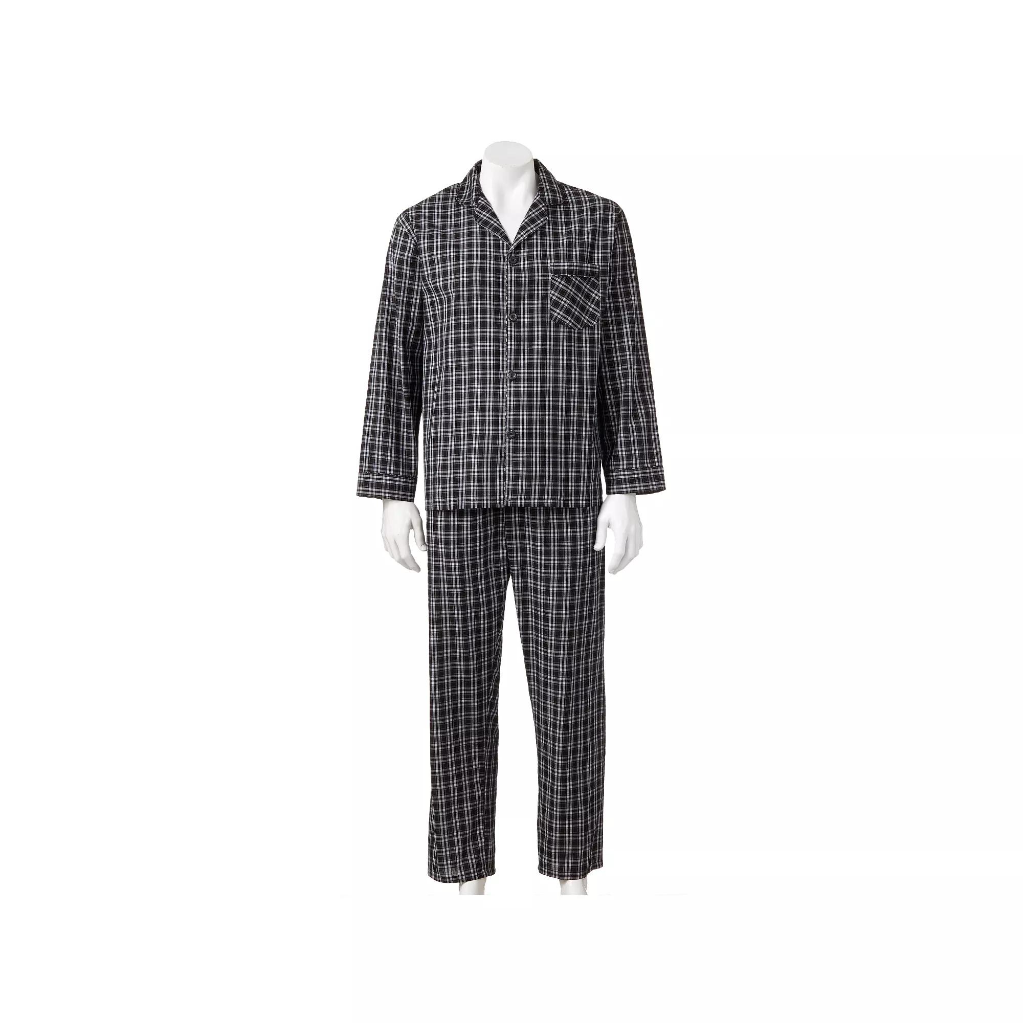 Men's Hanes® Classics Pajama Set, Size: Large, Black Plaid Product Image