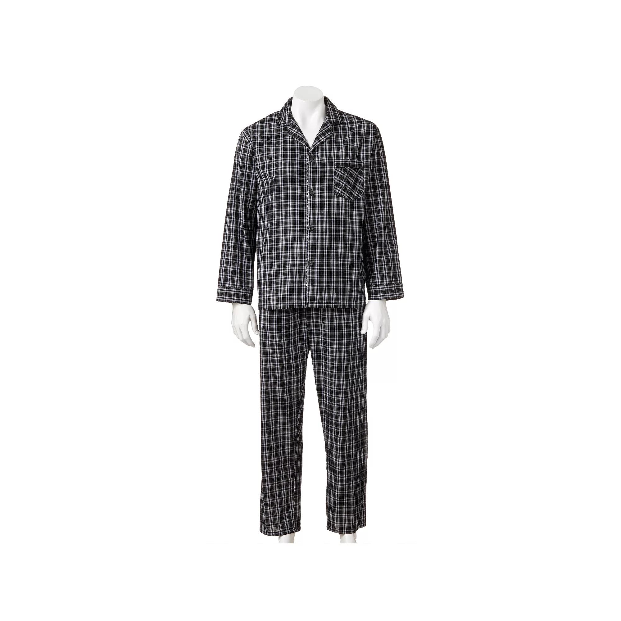 Men's Hanes® Classics Pajama Set, Size: Large, Black Plaid Product Image