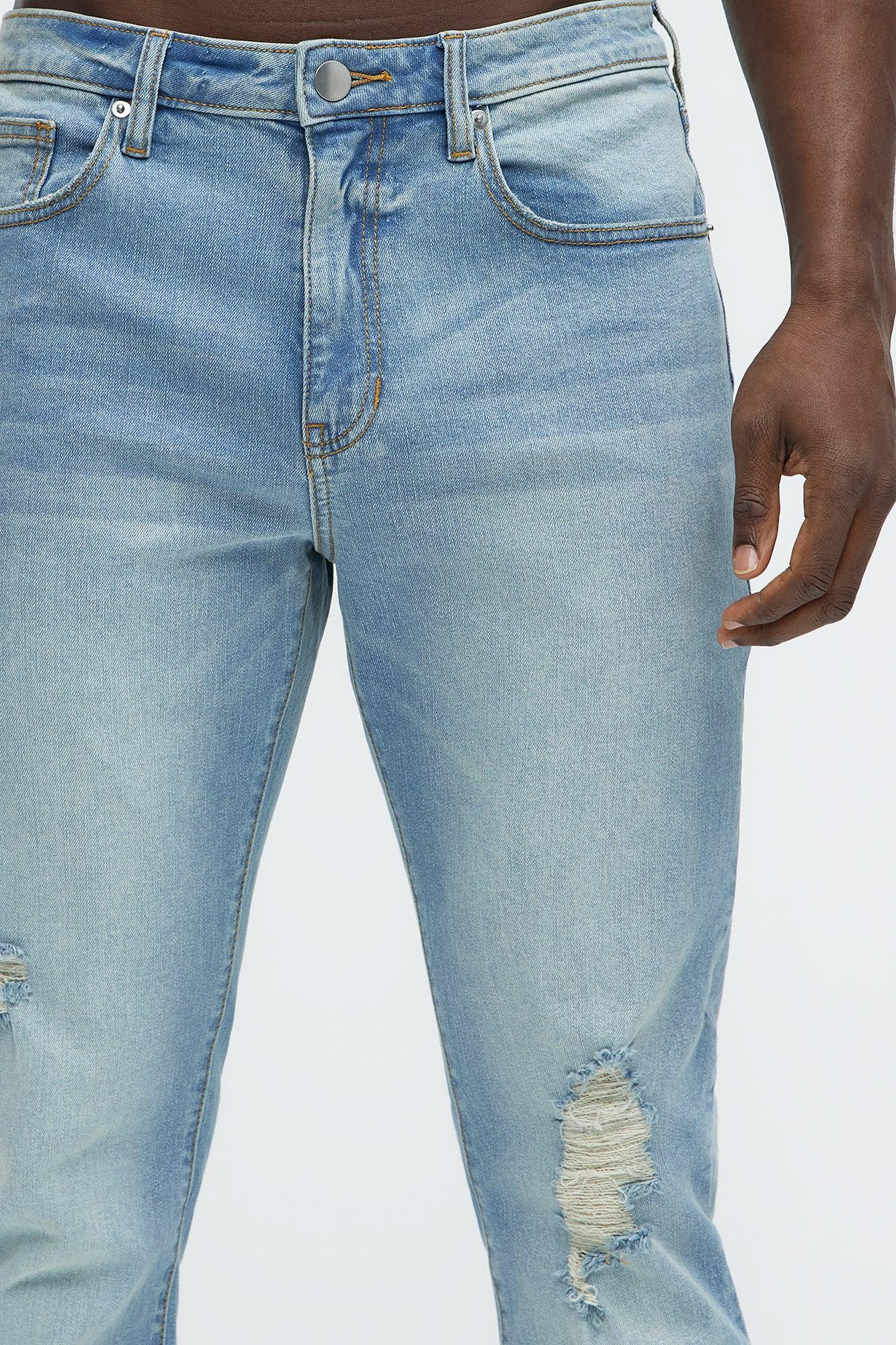 Take No L's Stacked Slim Flared Jeans - Medium Blue Wash Product Image