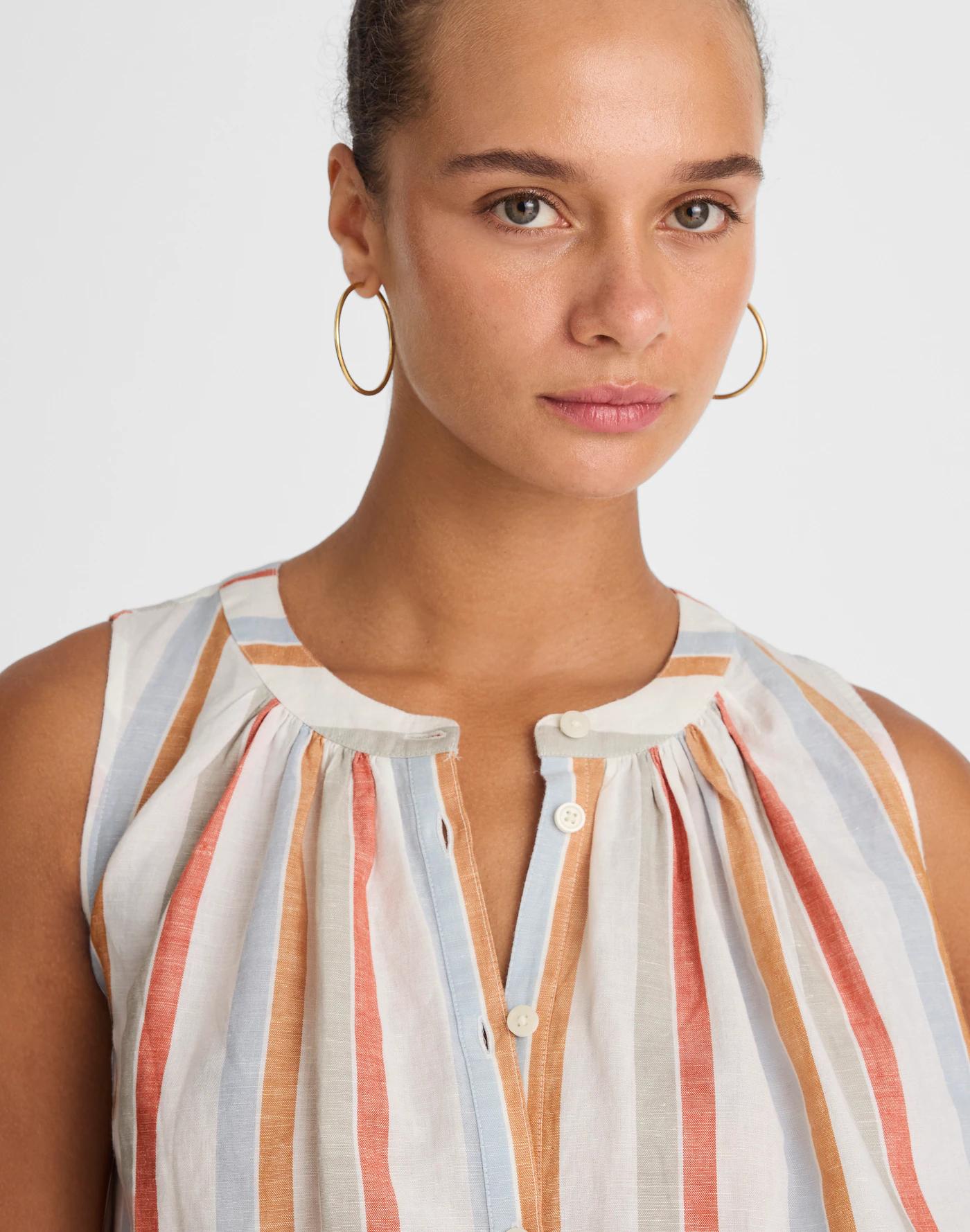 Button-Front Tank in Linen-Cotton Product Image