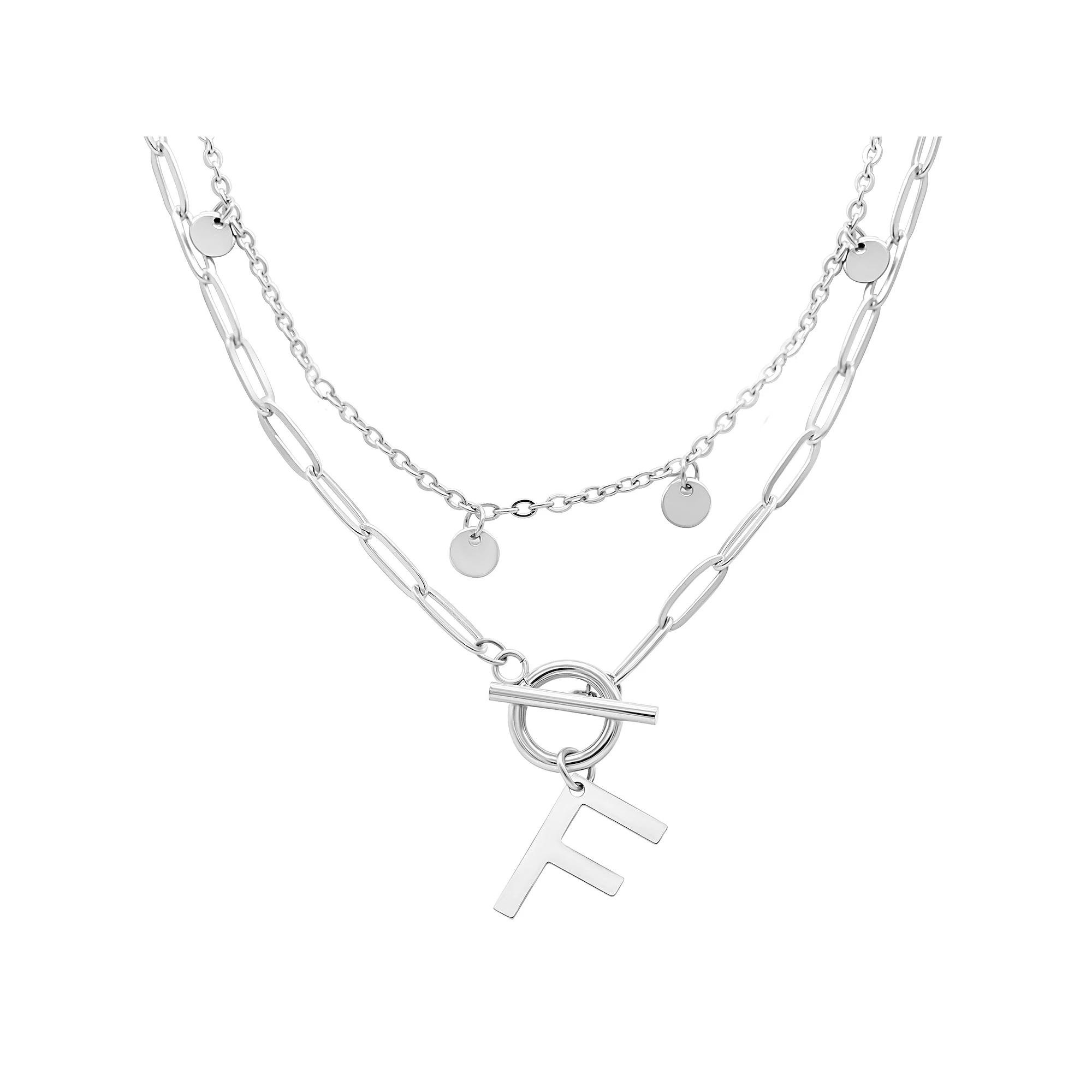 Adornia Silver Tone Confetti & Paperclip Layered Initial Toggle Necklace, Womens Silver Tone F Product Image