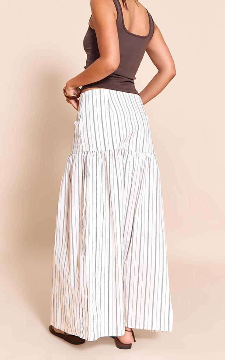 White Pinstripe Cotton Poplin Drop Waist Maxi Skirt Product Image