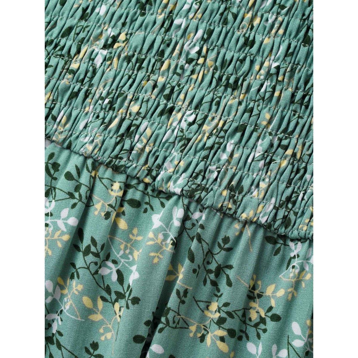 Plus Size Rayon Ditsy Floral V Neck Shirred Dress Mint Women Elegant Shirred V-neck Short sleeve Curvy BloomChic 18-20/2X Product Image