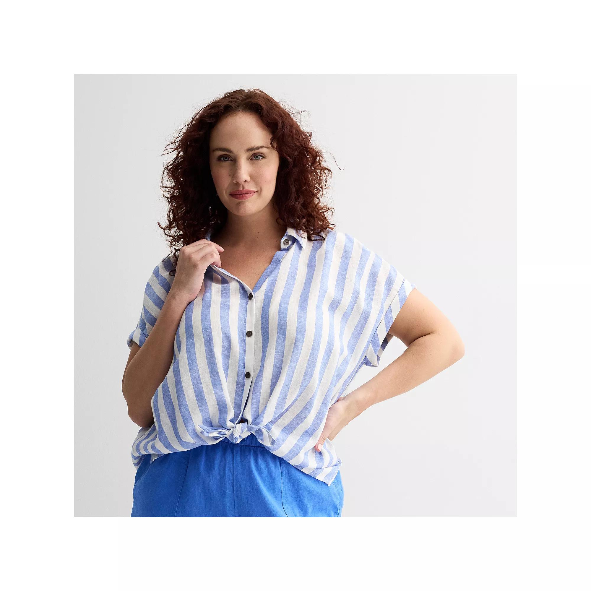 Plus Size Sonoma Goods For Life® Camp Shirt, Women's, Size: 4XL, Blue Stripe Product Image