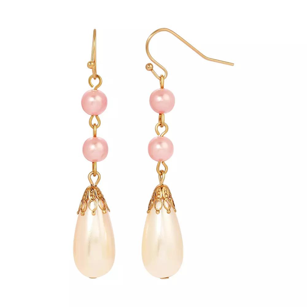 1928 Pink And White Pearl Drop Earrings, Womens Product Image