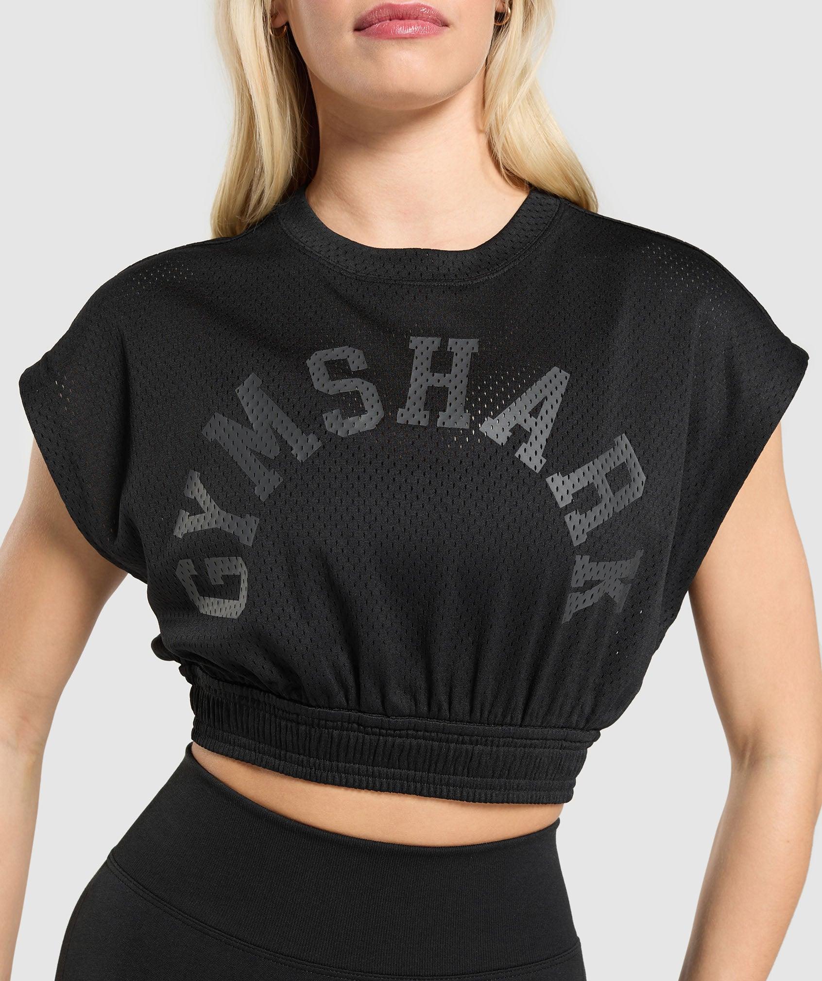 Gymshark Mesh Graphic Crop Top - Black Female Product Image