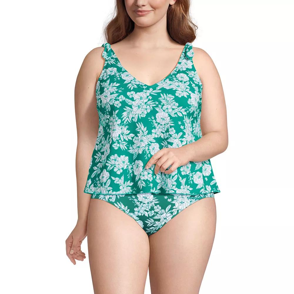 Plus Size Lands' End Tie Shoulder Flutter Tankini Top, Women's, Size: 22 W, Green White Floral Product Image
