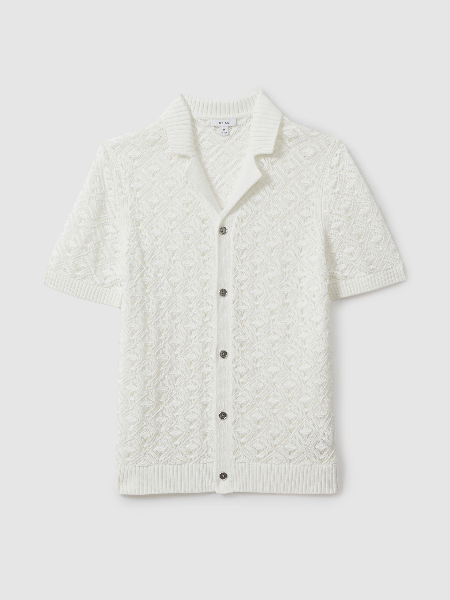 Crochet Cuban Collar Shirt in White Product Image