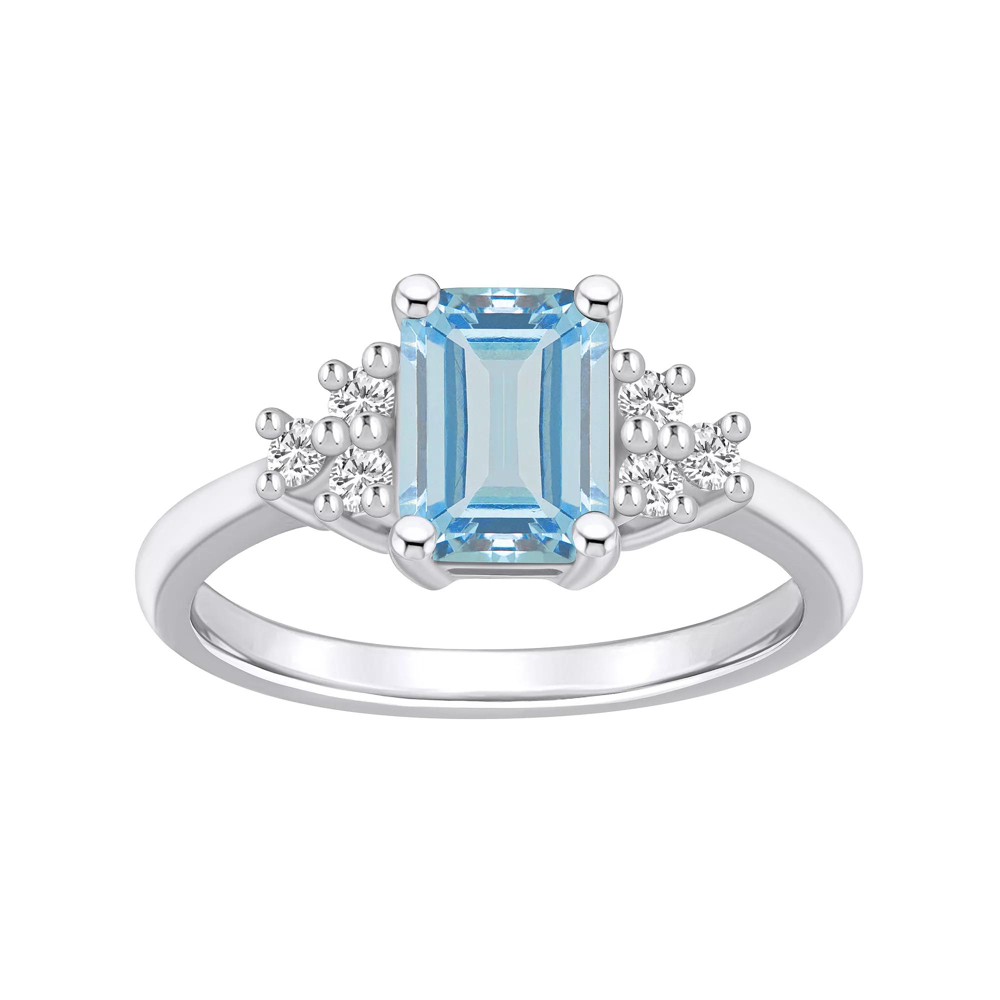 Alyson Layne 14k White Gold Emerald-Cut Aquamarine & 1/5 Carat T.W. Diamond Ring, Women's, Size: 9 Product Image