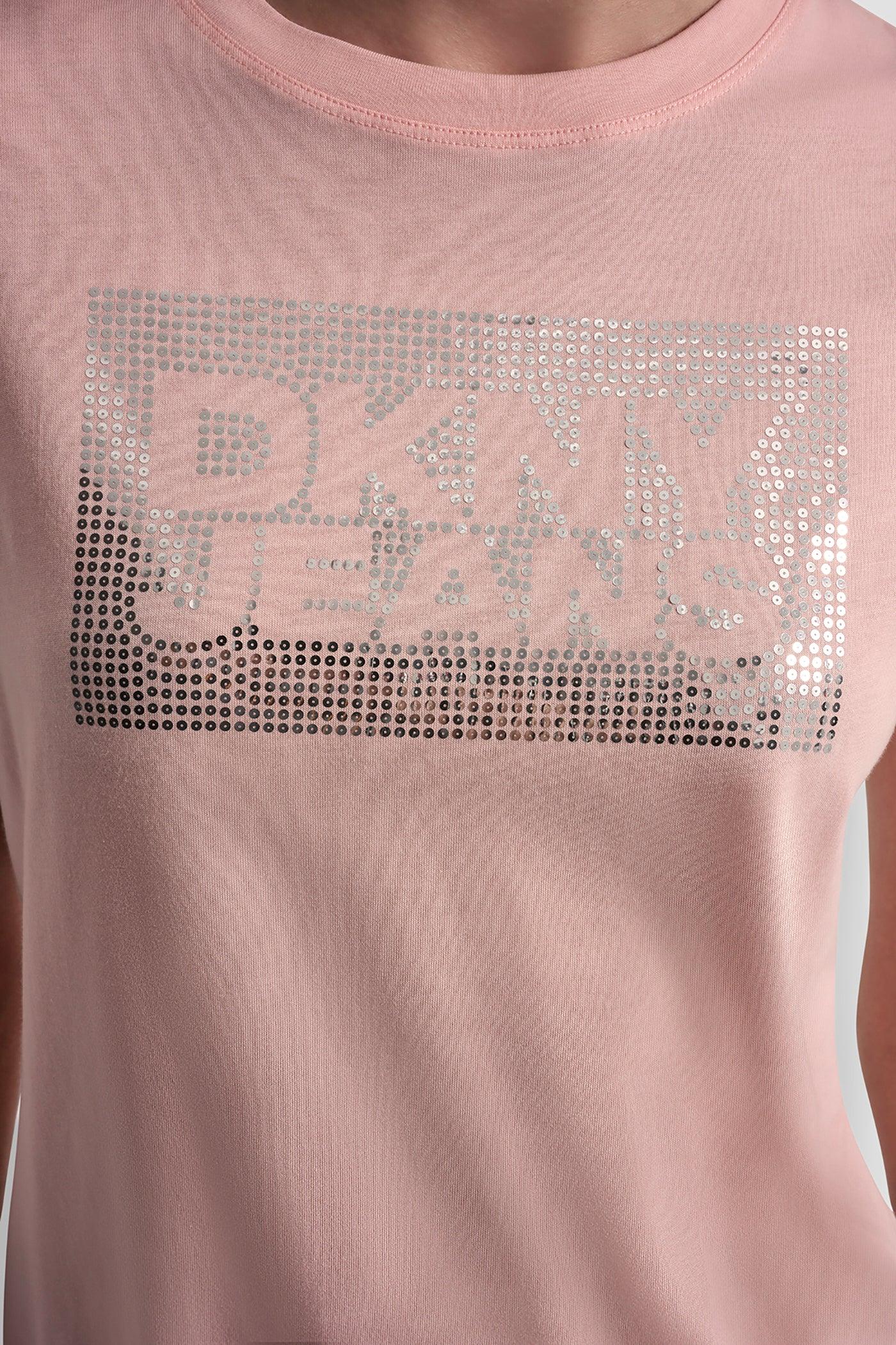 DKNY JEANS STACK LOGO RHINESTONE TEE Product Image