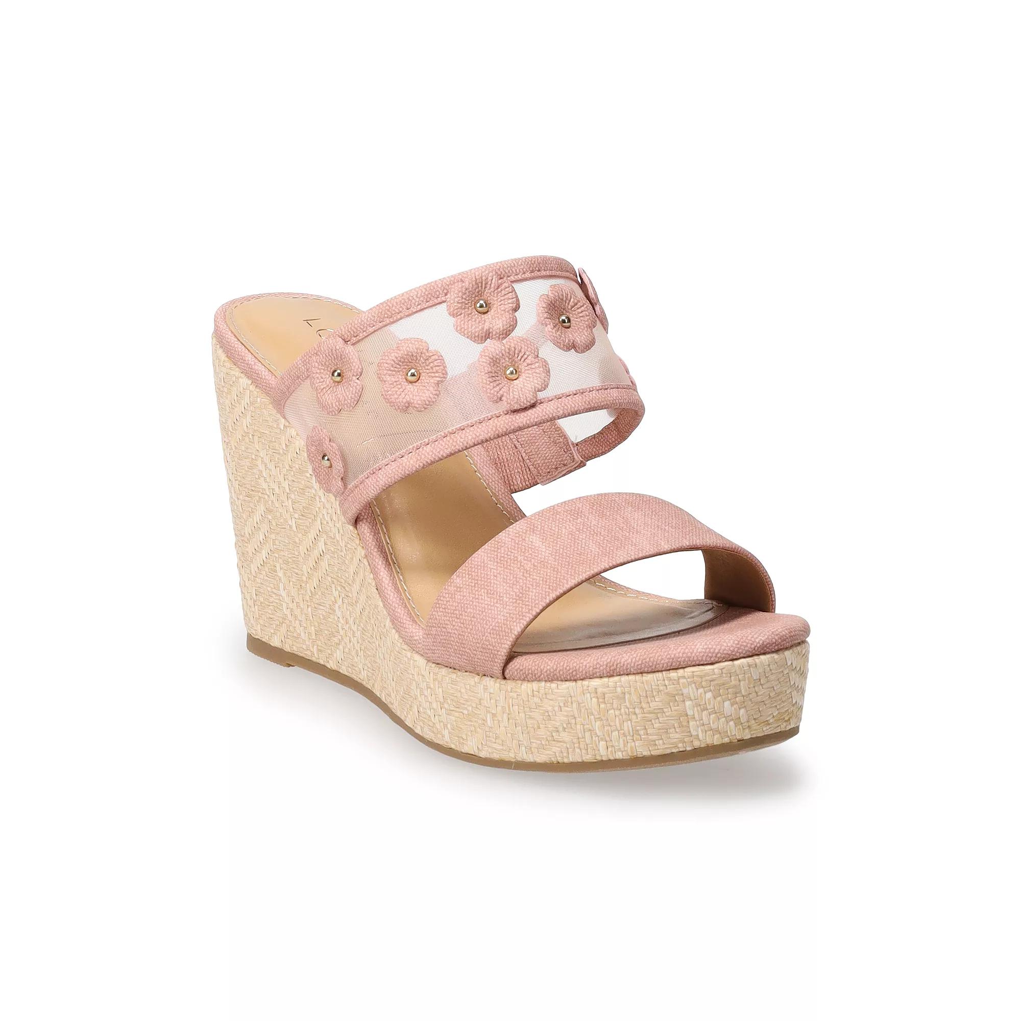 LC Lauren Conrad Sheridyn Flower Mesh Women's Wedge Sandals, Size: 8, Blush Product Image