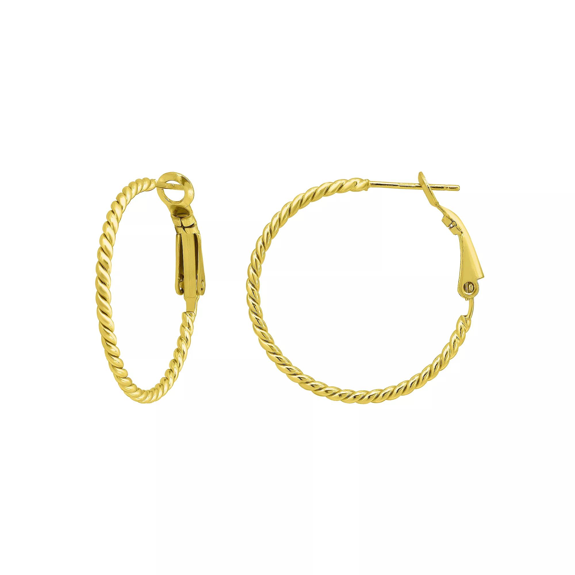 Aleure Precioso 18k Gold over Sterling Silver Twisted Hoop Earrings, Women's, Size: 25MM, Gold Tone Product Image