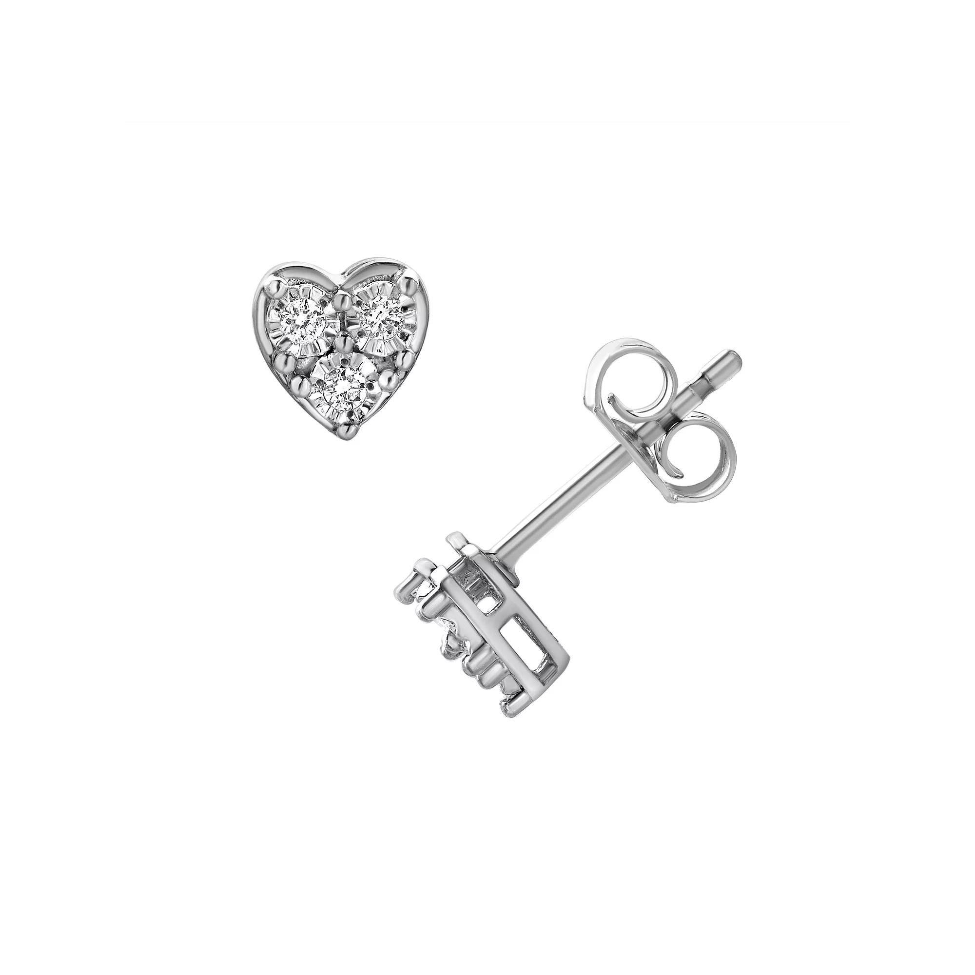 Diamond Brilliance 1/10 Carat T.W. Lab-Grown Diamond Heart Earrings, Women's, Silver Tone Product Image