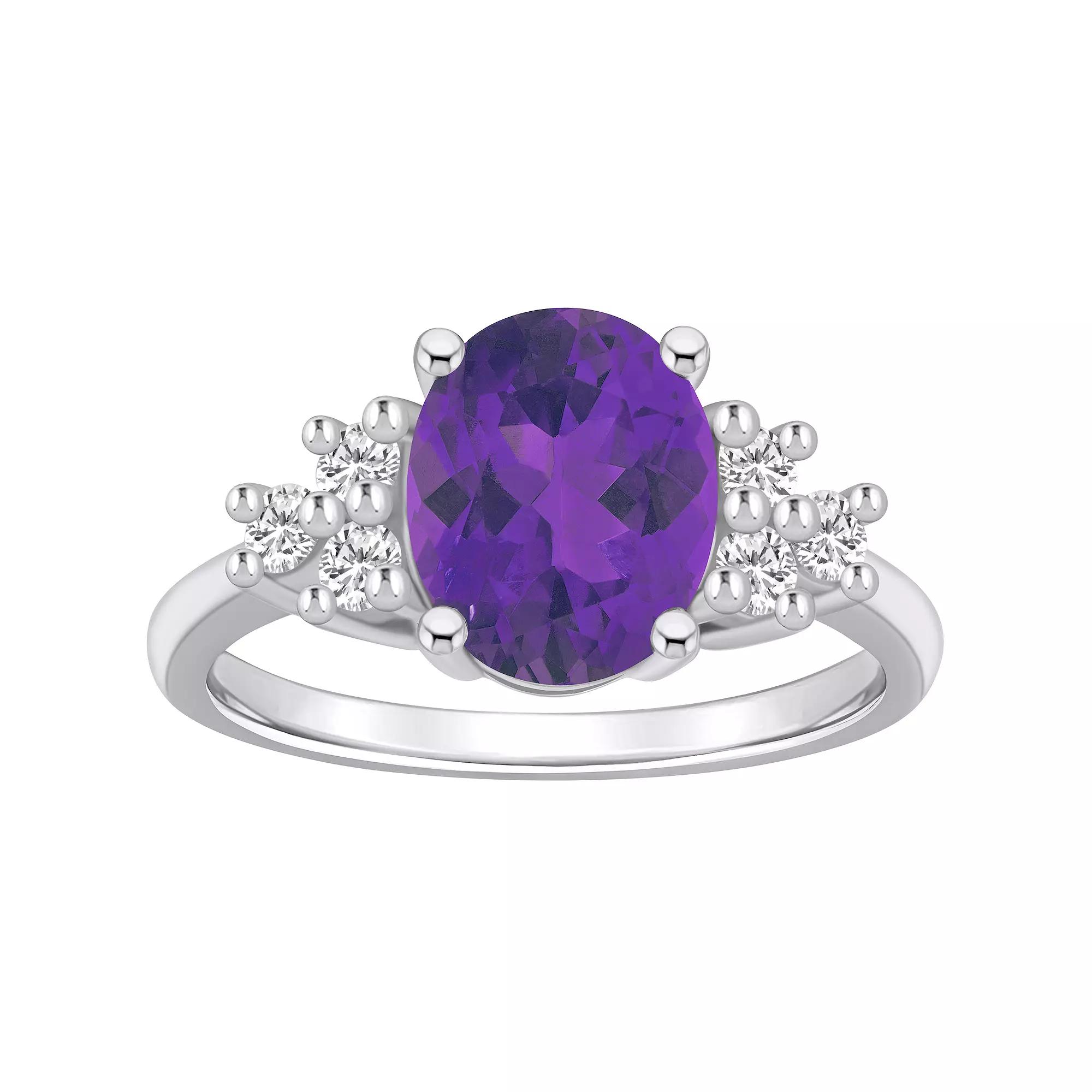 Alyson Layne 14k White Gold Oval Amethyst & 1/3 Carat T.W. Diamond Ring, Women's, Size: 10 Product Image