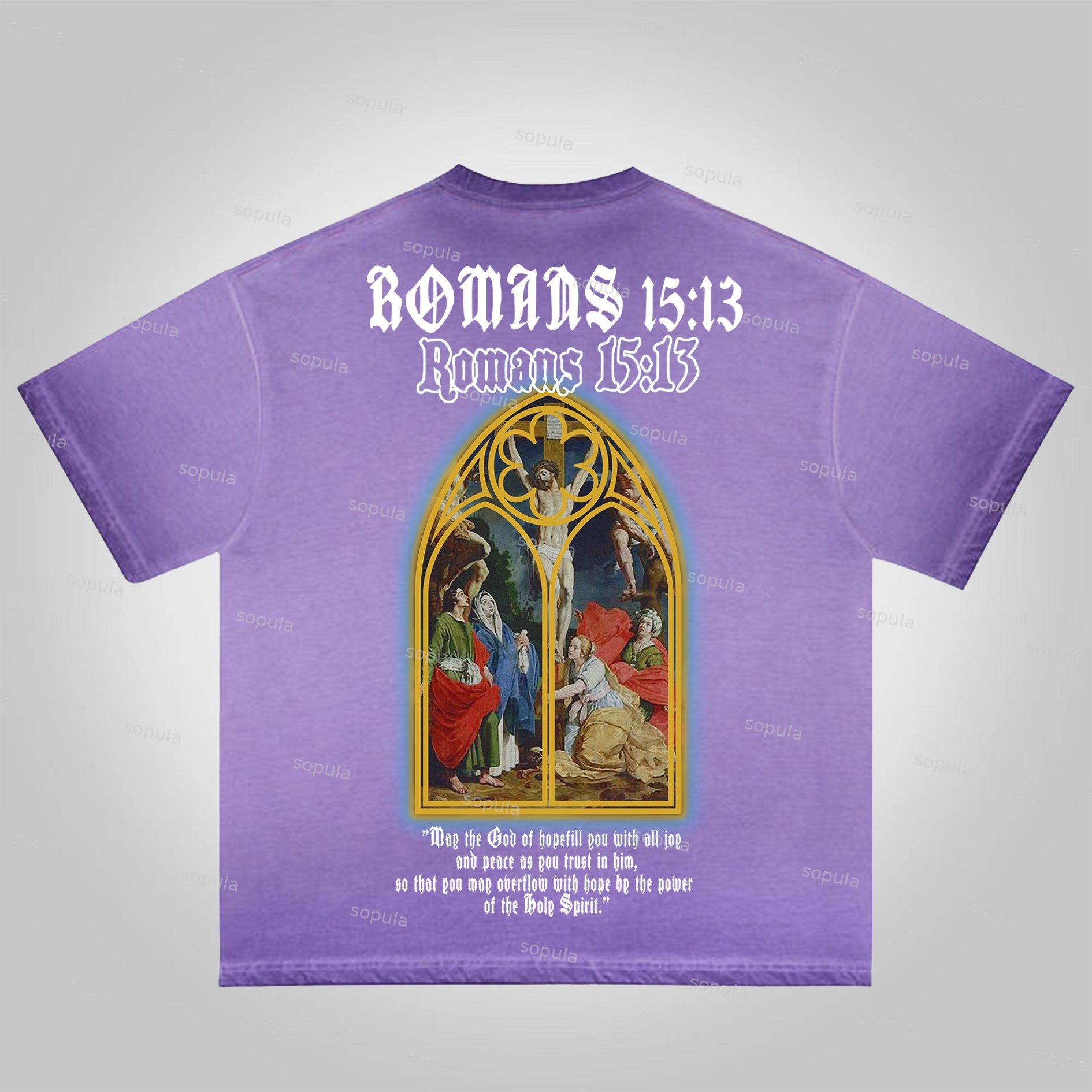 Sopula Vintage Jesus Portrait Graphic Bible Print Washed Cotton T-Shirt Product Image
