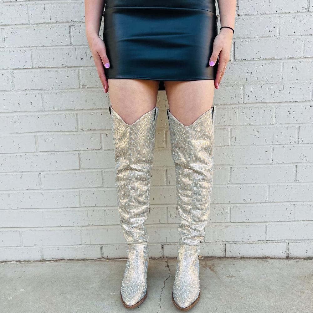 Champagne Bring Ya To Your Knees Rhinestone Boots* Product Image