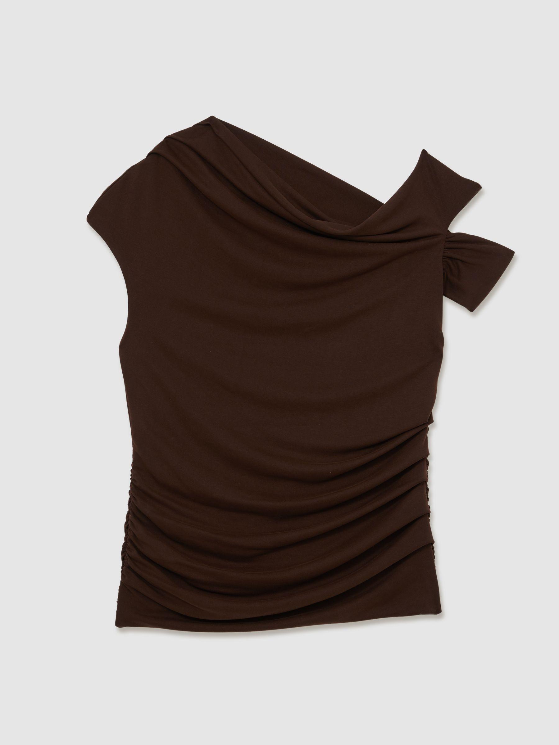 Modal-Blend Ruched Off-Shoulder Top in Chocolate Brown Product Image