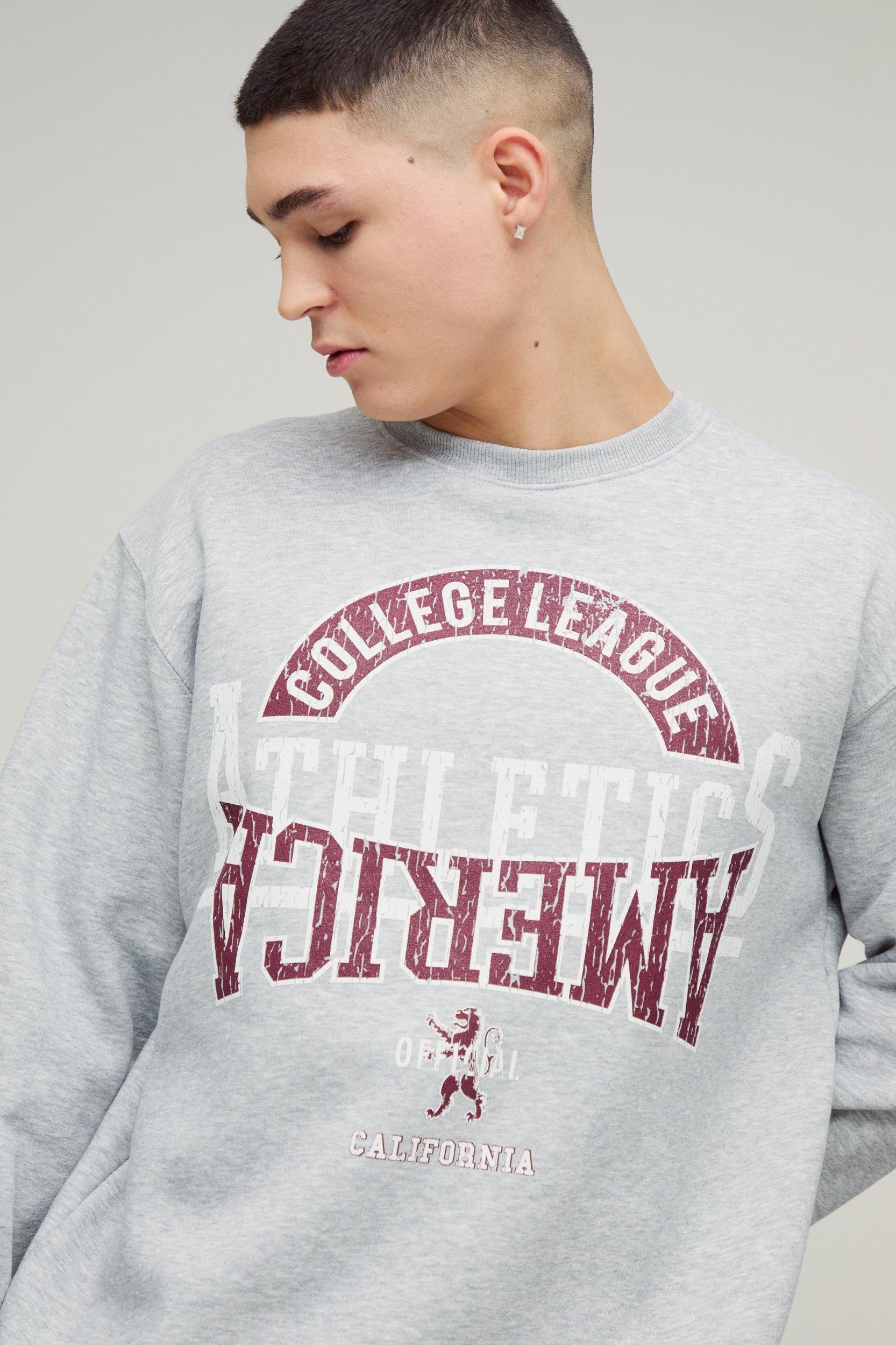 Oversized Varsity Graphic Sweatshirt | boohooMAN USA Product Image