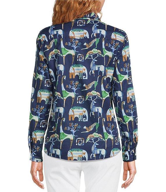 J.McLaughlin Lois Animal Printed Point Collar Long Sleeve Button Front Blouse Product Image