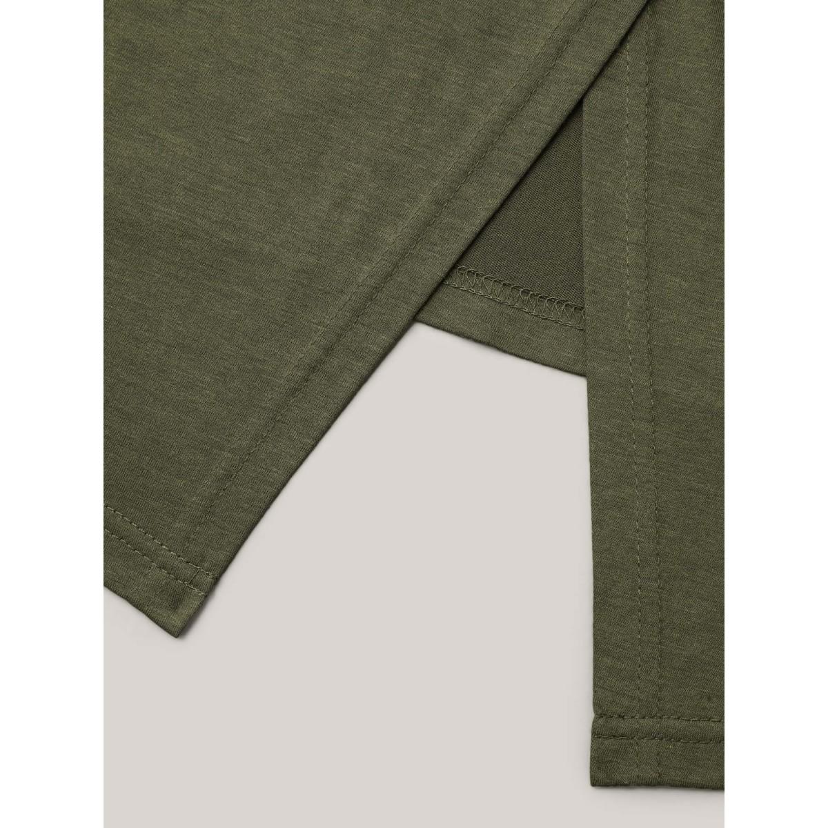 Plus Size Back Pleats V-Neck Split T-Shirt ArmyGreen Women Casual Overlapping V-neck Everyday T-shirts BloomChic 28/5X Product Image