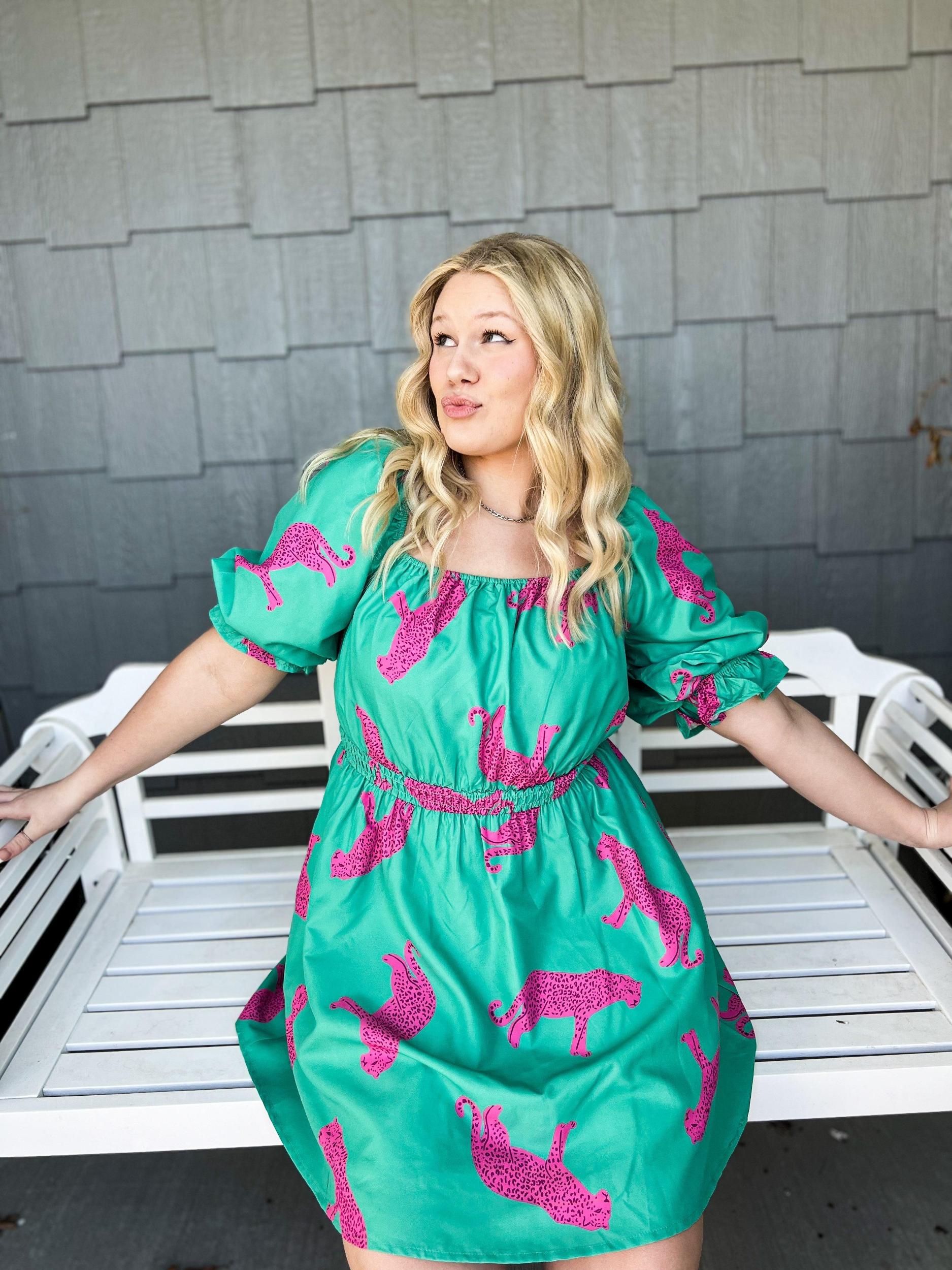 Pink Cheetah Mini Dress Product Image