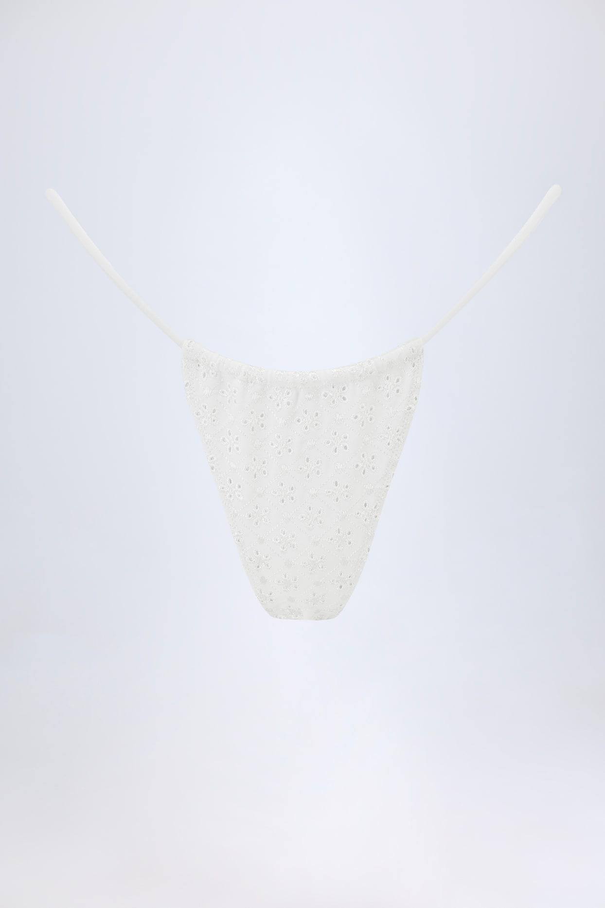 Broderie Anglaise Drawstring Bikini Bottoms in White Product Image