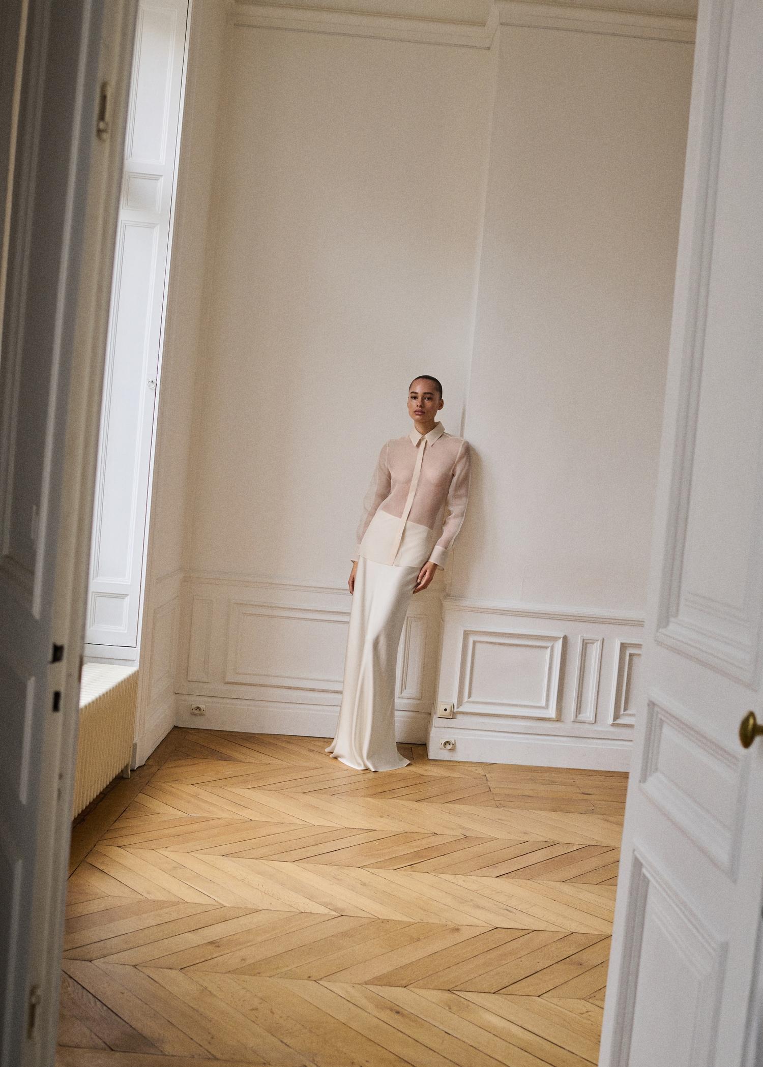 Semi-transparent silk organza shirt - Women | MANGO USA Product Image