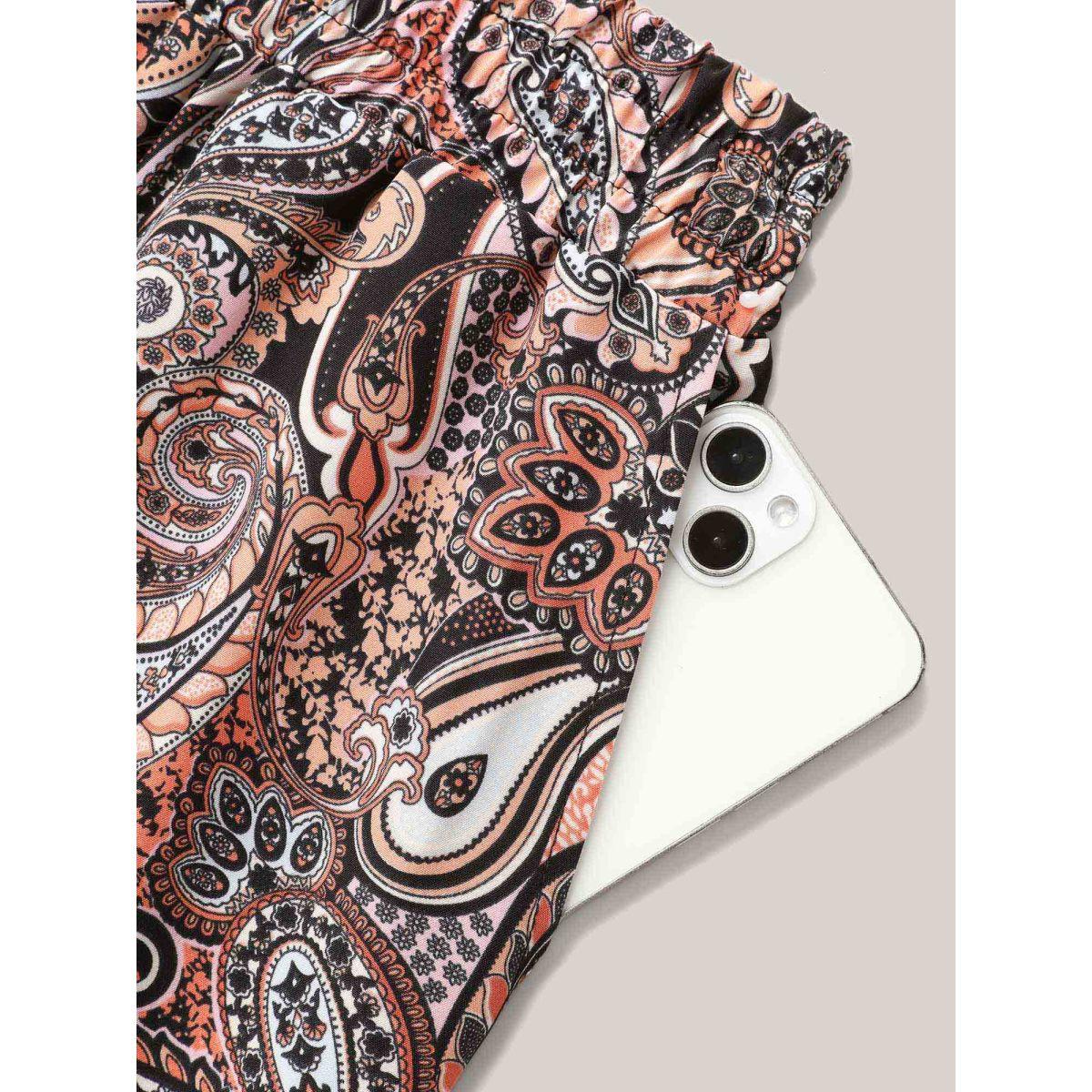 Plus Size Paisley Print Drawstring Wide-Leg Pants Women Multicolor Boho Wide Leg Mid Rise Vacation Pants BloomChic 22-24/3X Product Image