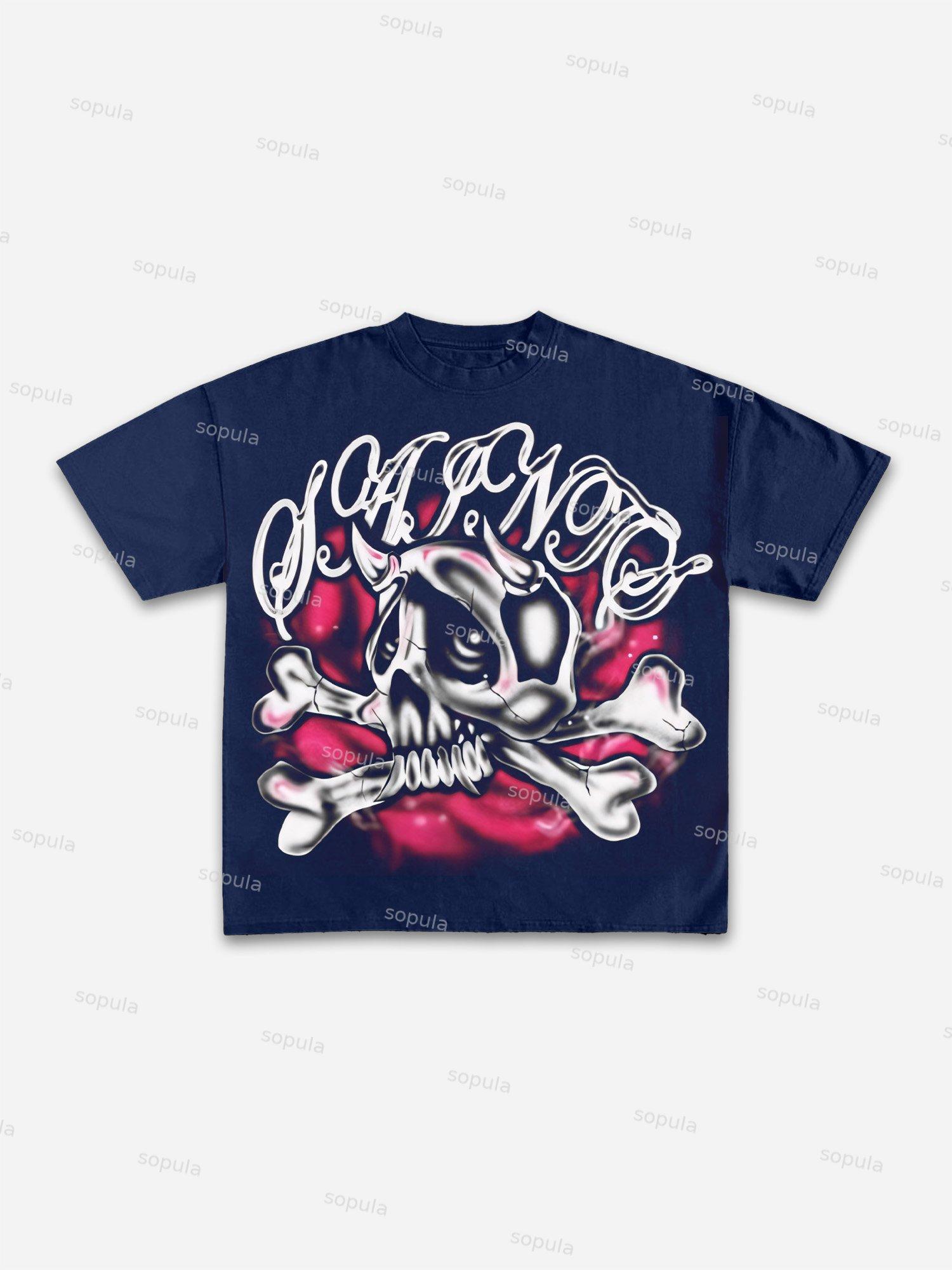Rare Retro Skull Pattern Cotton T-shirt Product Image