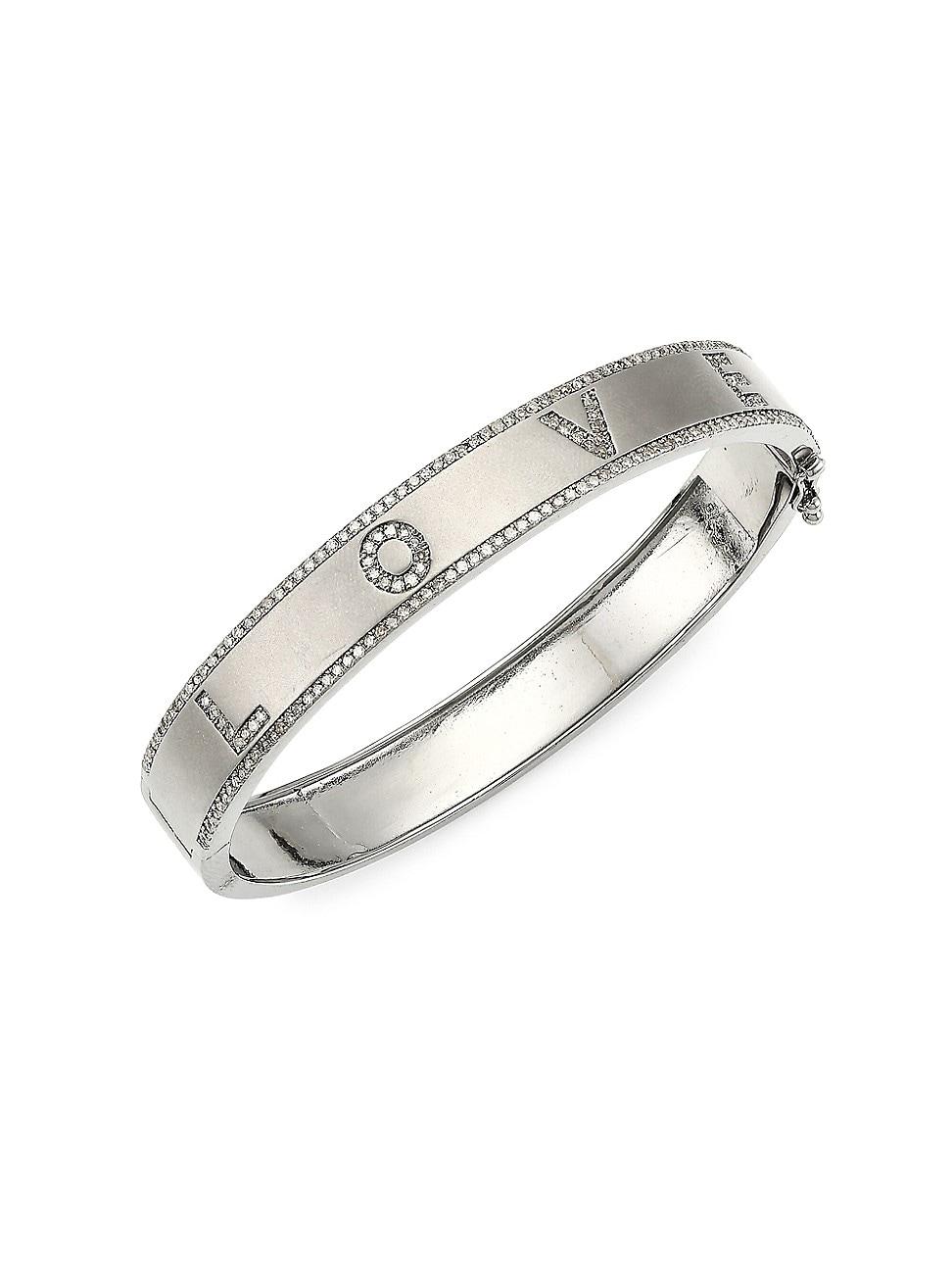 Womens Rhodium-Plated Silver & Diamond Love Bangle Bracelet Product Image
