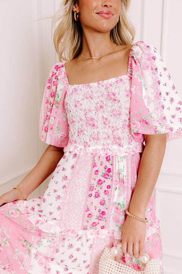 Floral Galore Smocked Maxi Dress in Pink Product Image