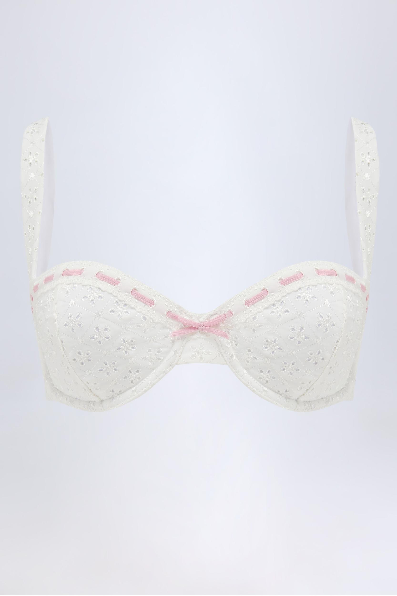 Broderie Anglaise Underwired Balconette Bikini Top in White Product Image