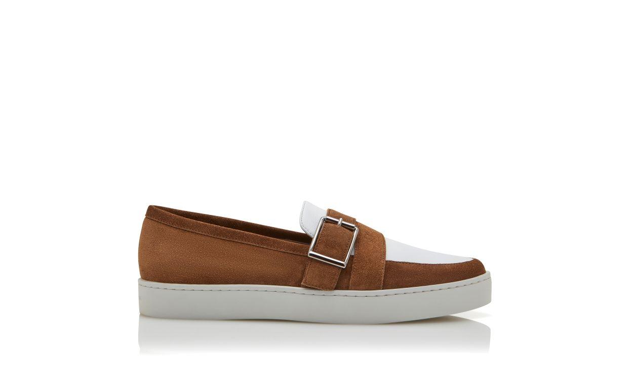 OLIVER Brown and White Suede Slip-On Loafers  Product Image