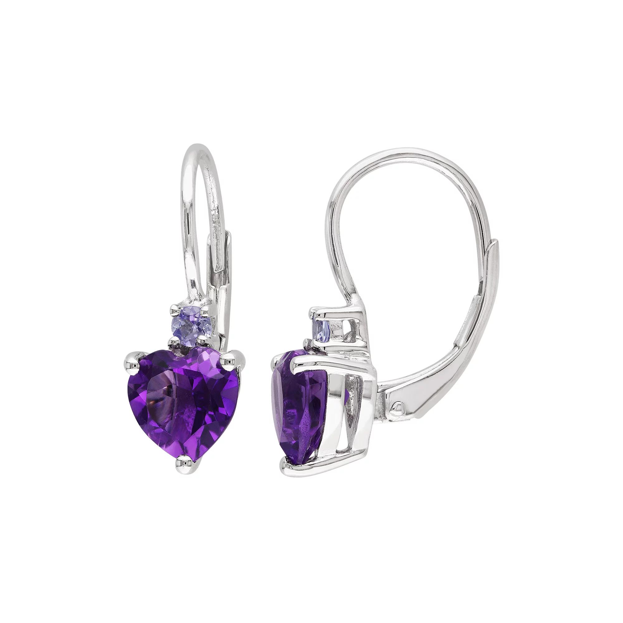 Stella Grace Sterling Silver African Amethyst & Tanzanite Heart Drop Earrings, Womens, Purple Product Image