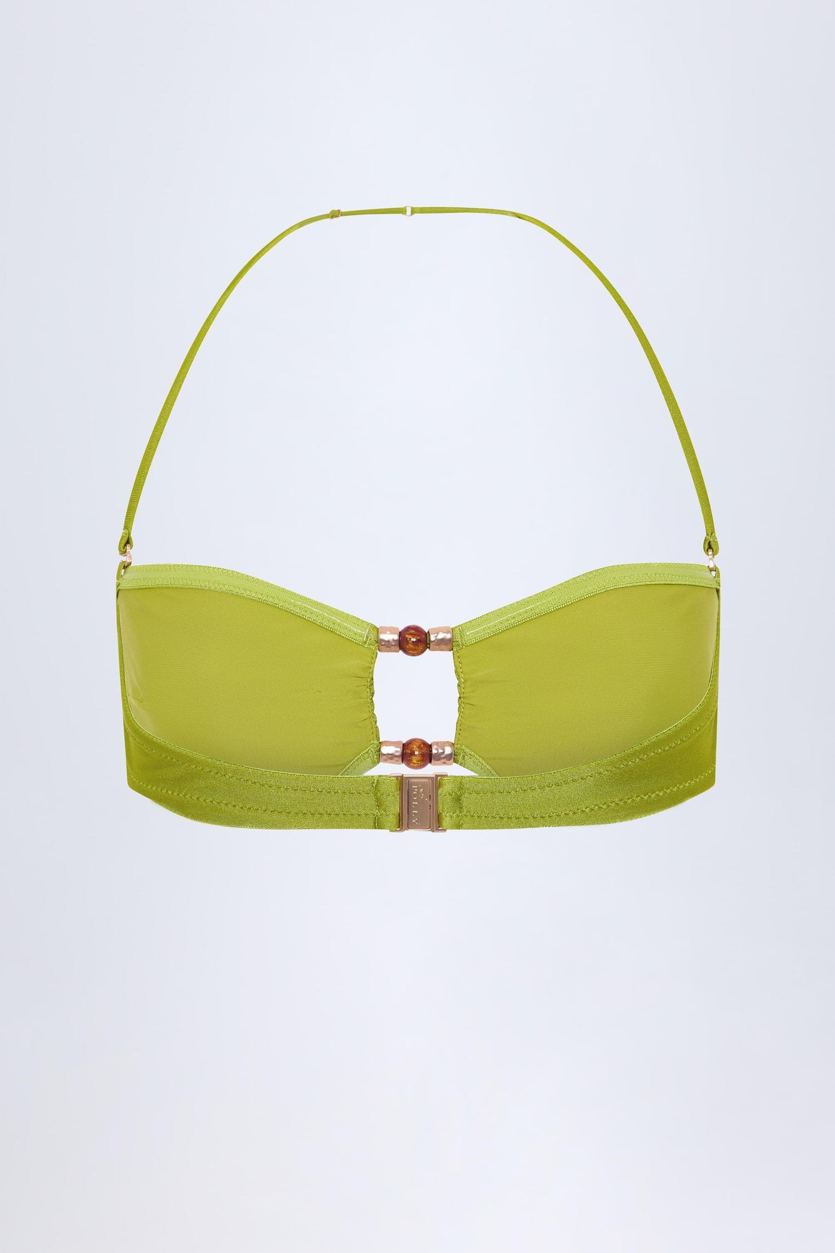 Bead-Embellished Bandeau Bikini Top in Olive Green Product Image