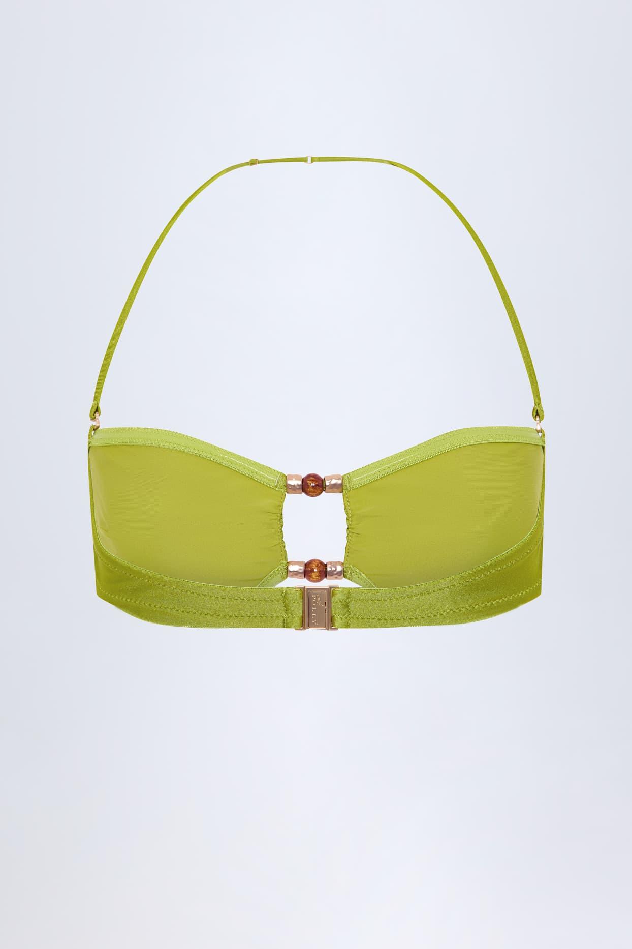 Bead-Embellished Bandeau Bikini Top in Olive Green Product Image