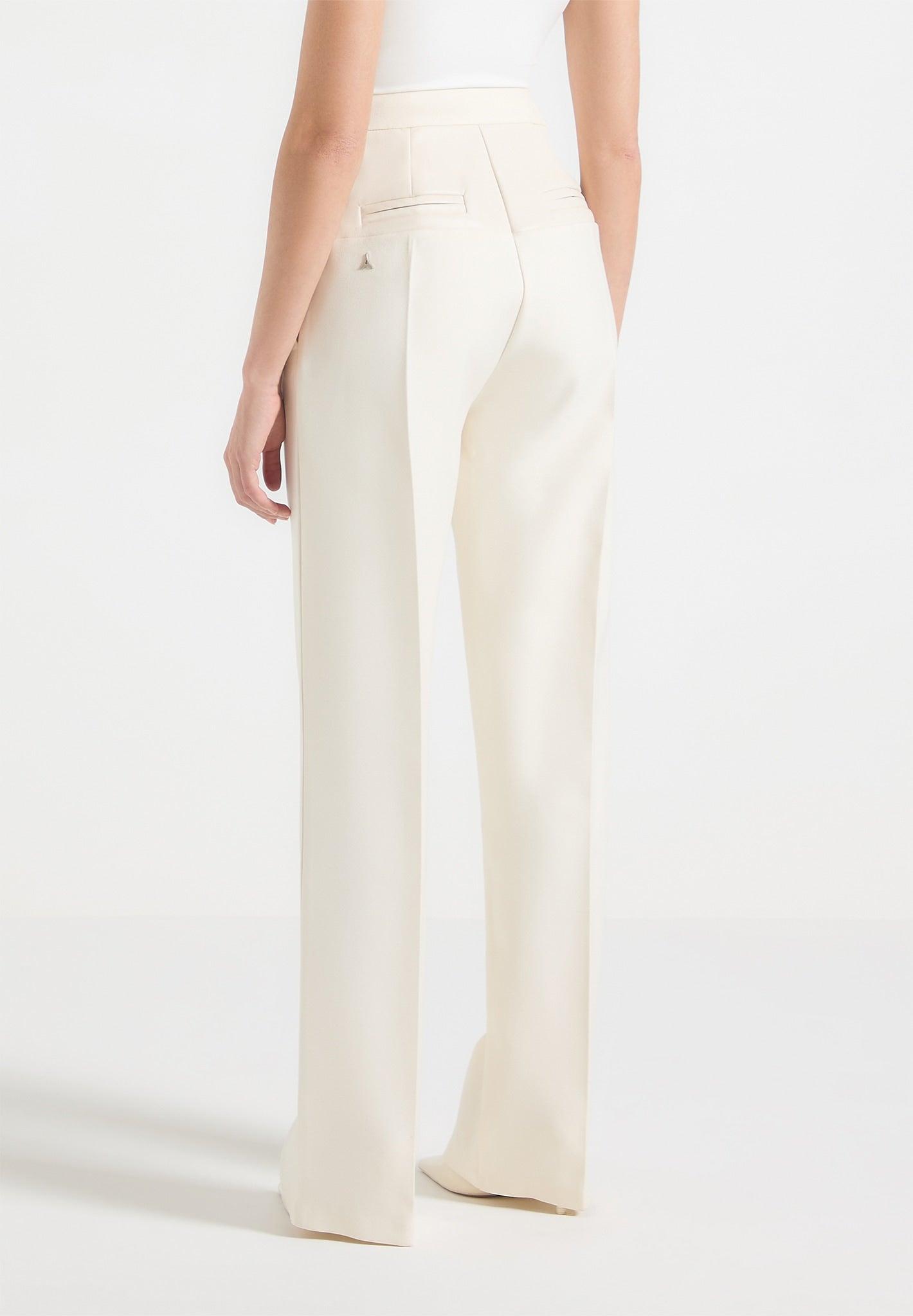 Blanche - Leather Panel Tailored Trousers - Cream Female Product Image
