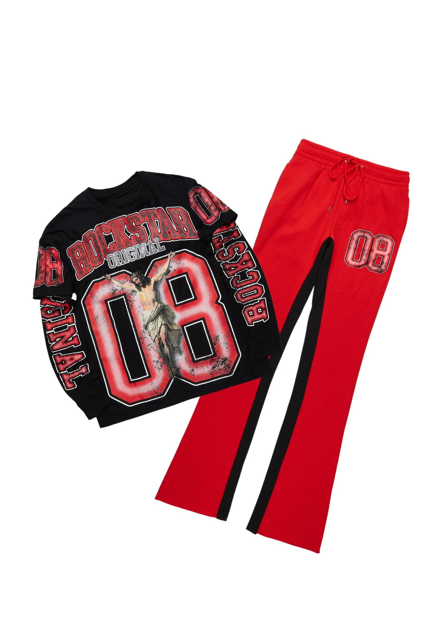 Fields Black/Red Double Layer T-Shirt/Baggy Pant Set Male Product Image