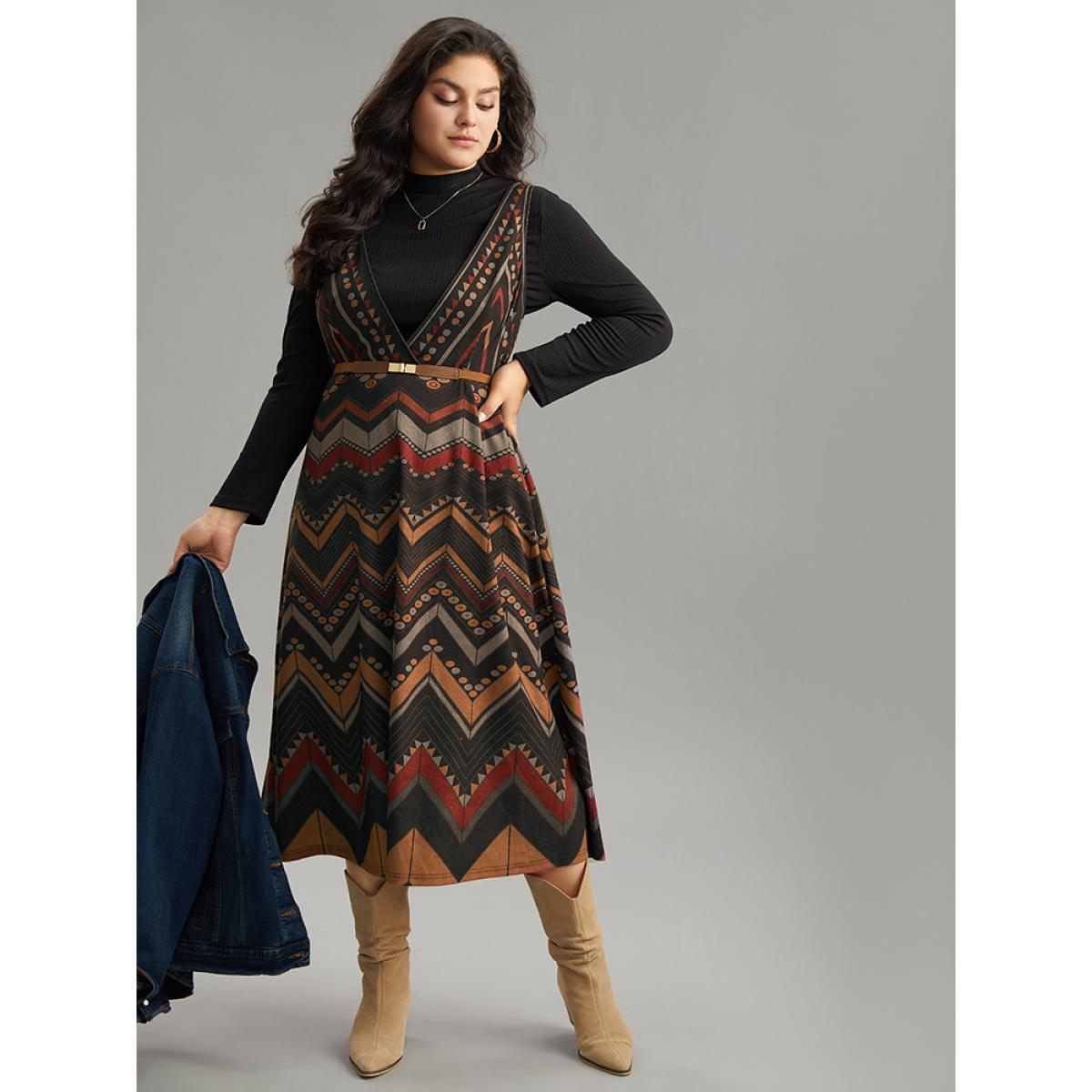 Plus Size Bandana Print Pocket Sleeveless Dress Multicolor Women Vacation Printed V-neck Sleeveless Curvy Midi Dress BloomChic 12/L Product Image