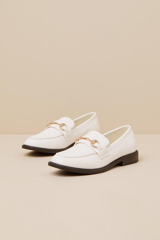 Wrenlie Cream Croc-Embossed Horsebit Loafer Flats Product Image