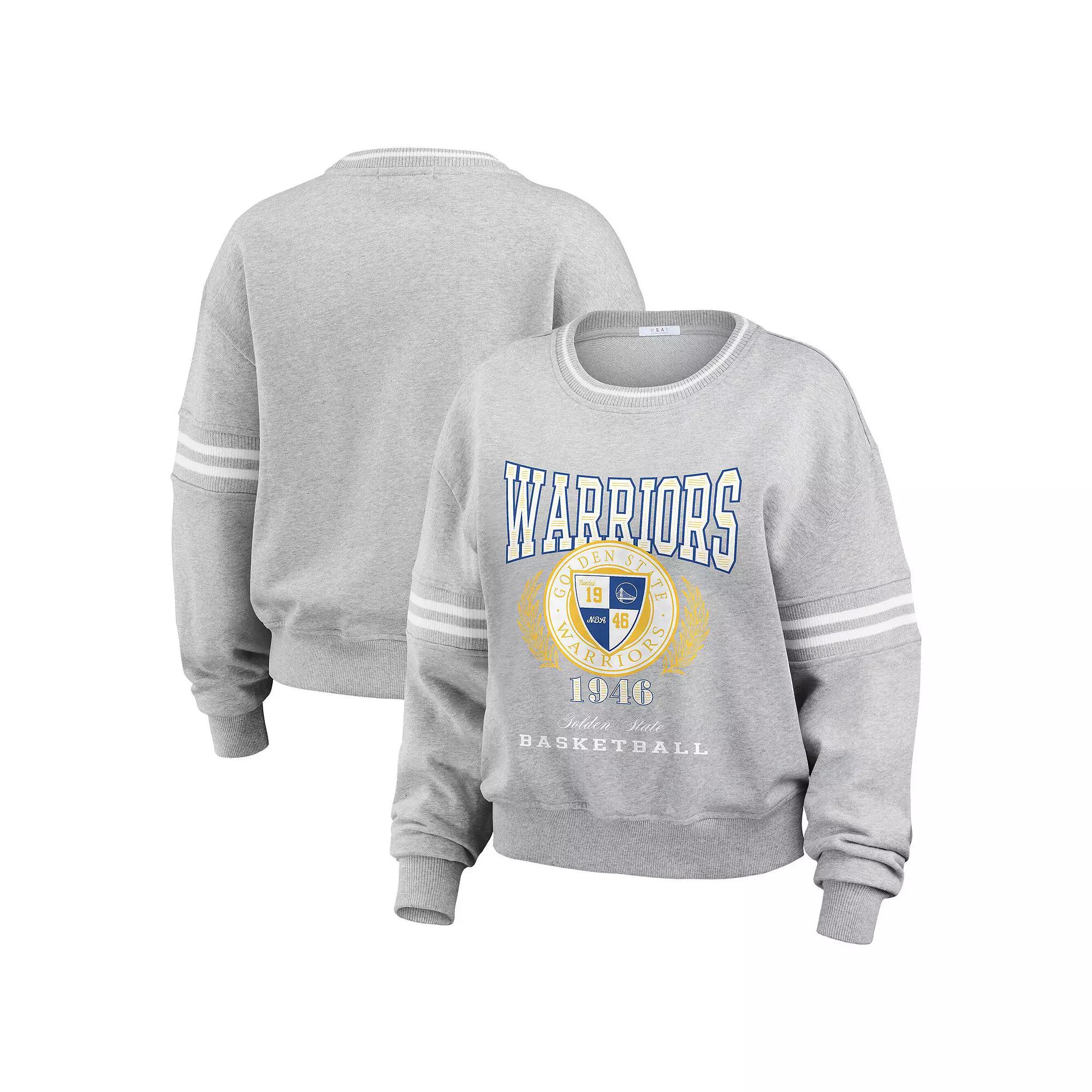 Women's WEAR by Erin Andrews Heather Gray Golden State Warriors French Terry Pullover Sweatshirt,  Product Image