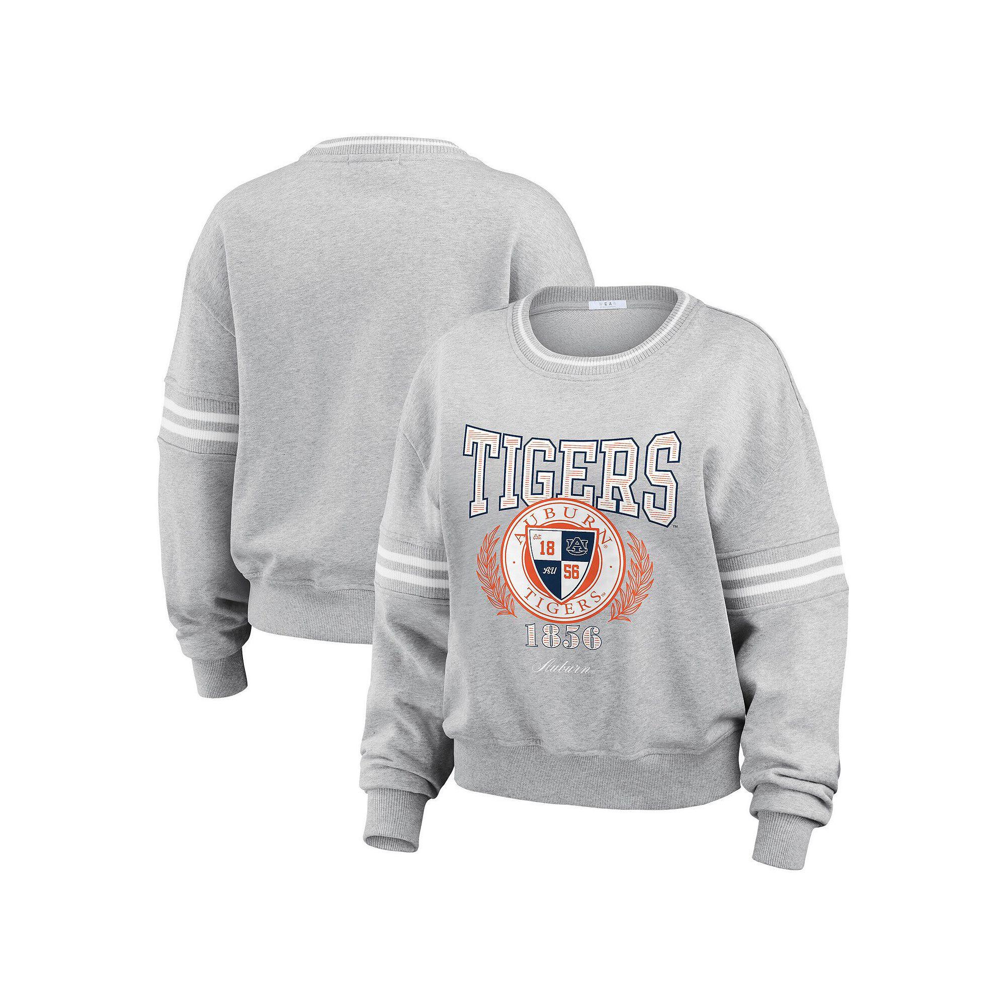 Women's WEAR by Erin Andrews Heather Gray Auburn Tigers Classic Stripe Pullover Sweater,  Product Image