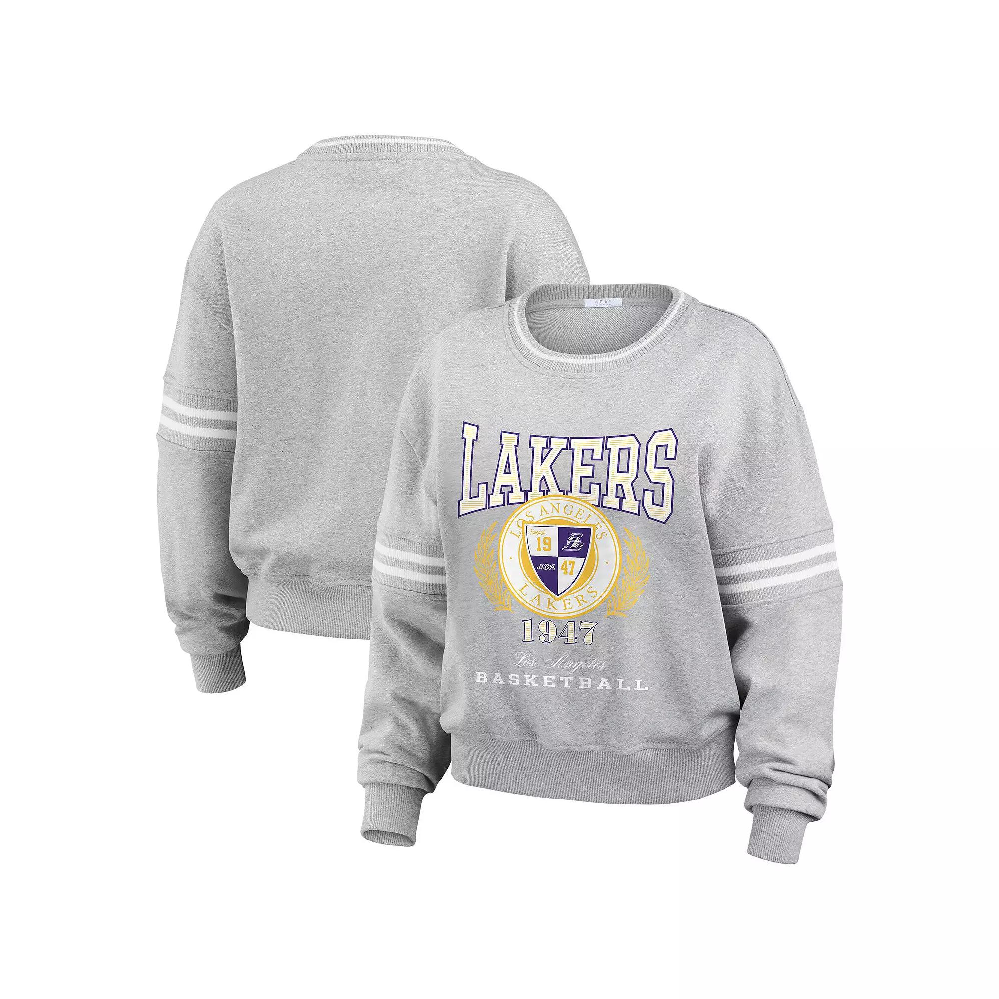 Women's WEAR by Erin Andrews Heather Gray Los Angeles Lakers French Terry Pullover Sweatshirt,  Product Image