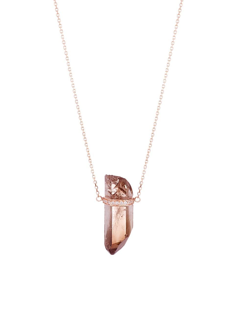 Womens Crystalline 14K Rose Gold, Smoky Quartz & Diamond Pendant Necklace Product Image