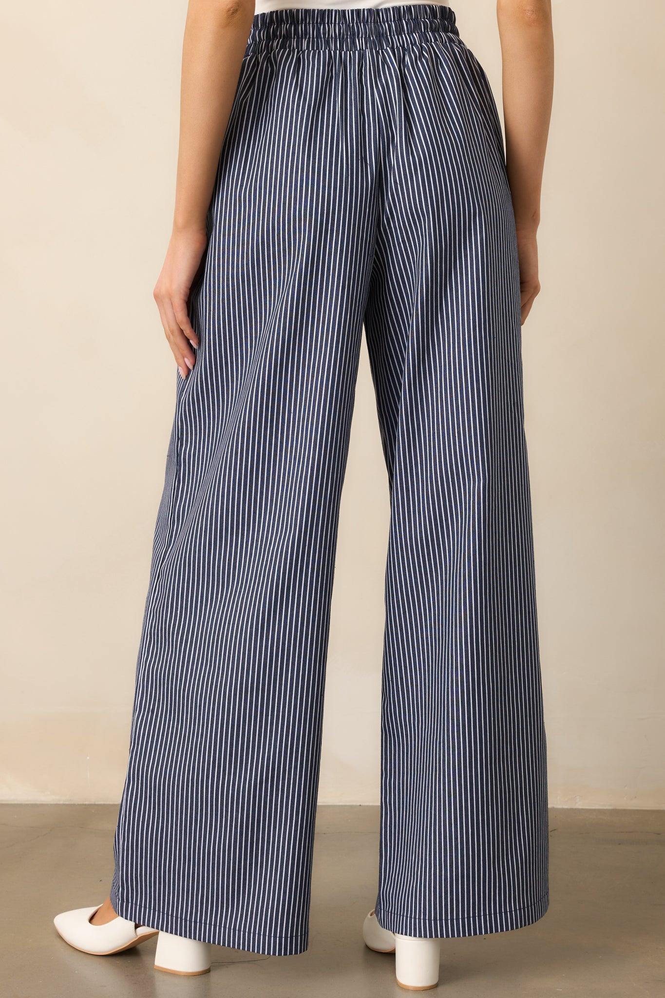Stay For A While Navy Stripe Drawstring Pants Product Image