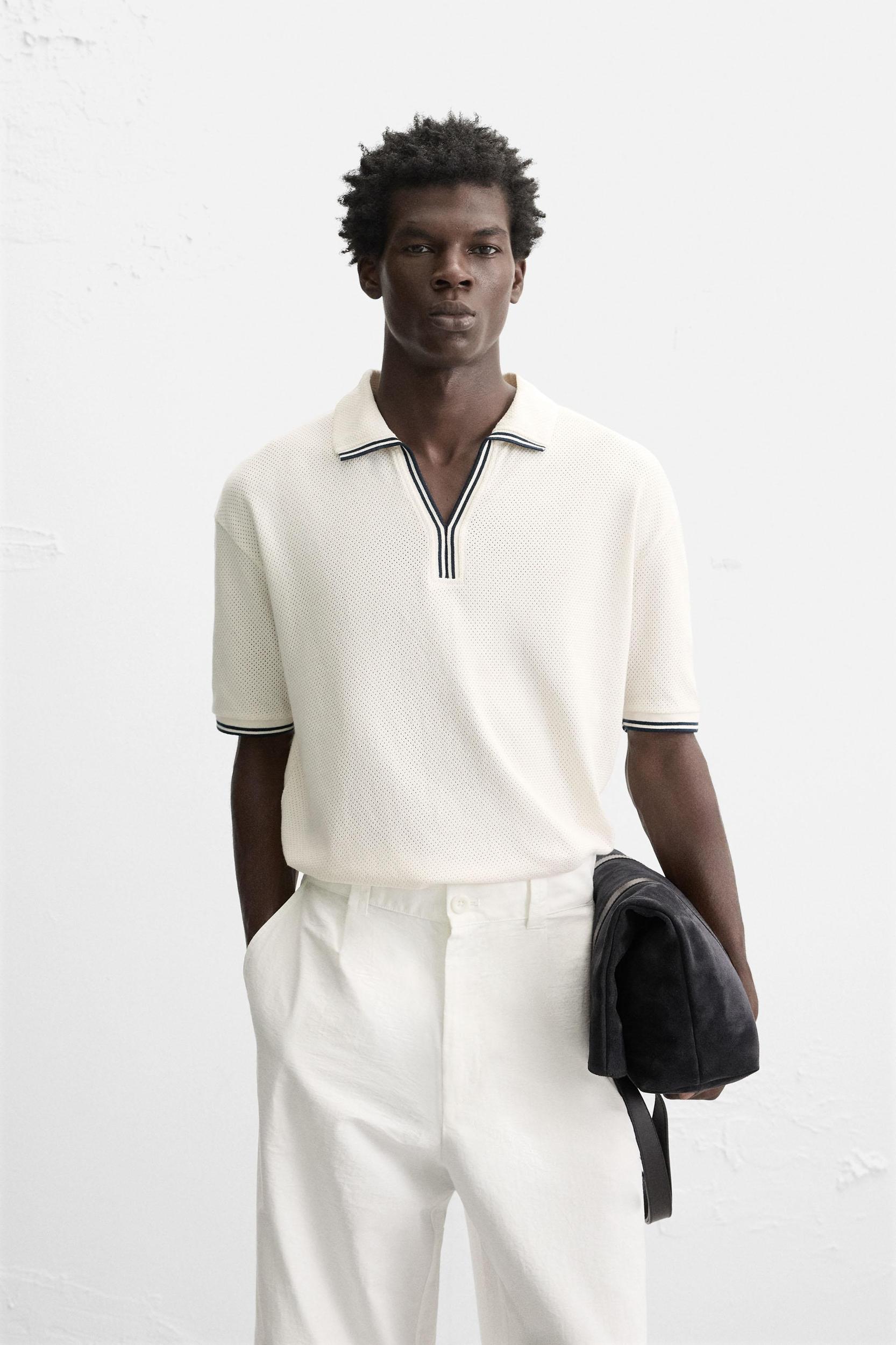 CONTRAST OPEN WEAVE POLO SHIRT Product Image